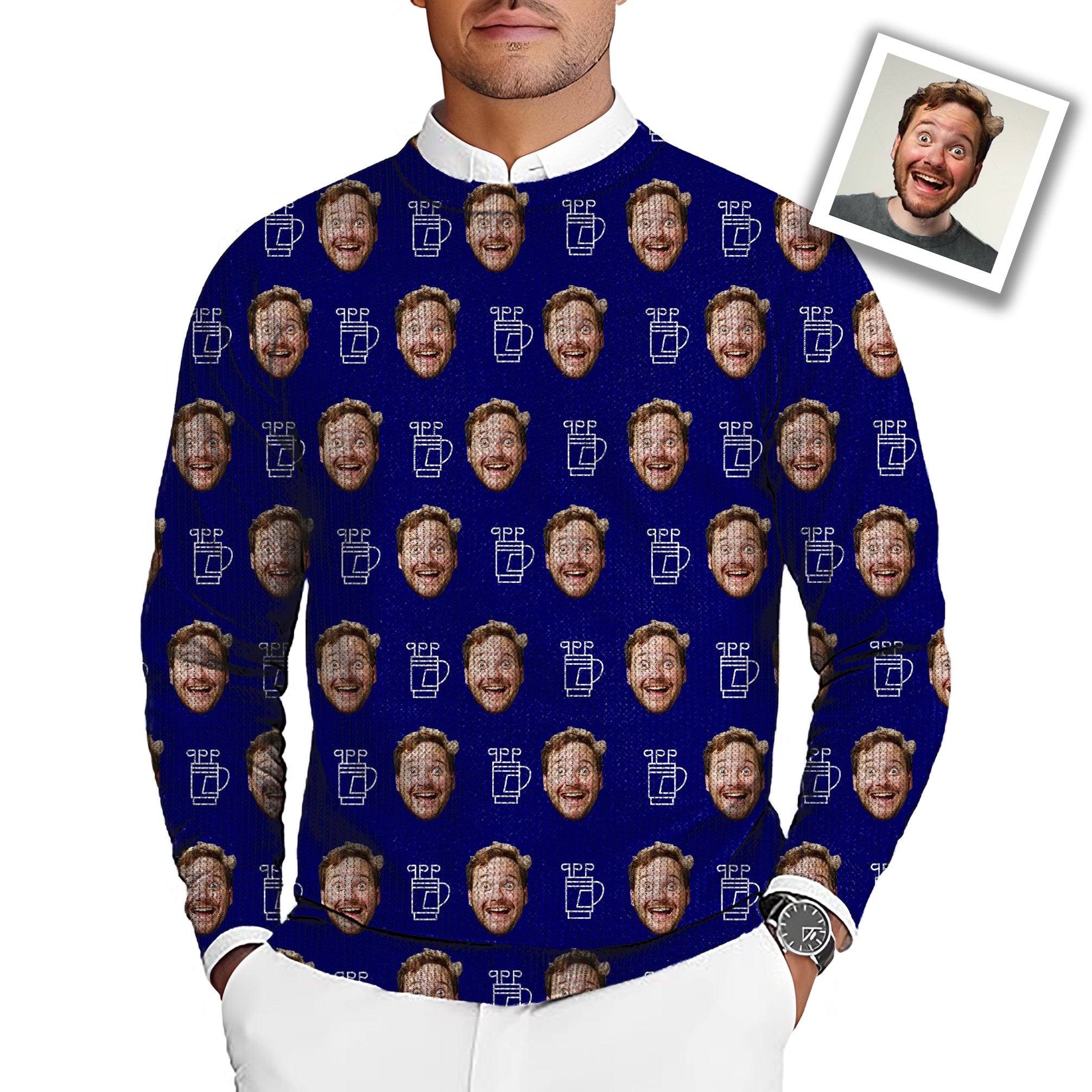 Custom Photo Funny Face Men's Golf Crewneck Pullover Sweaters Ugly Sweater