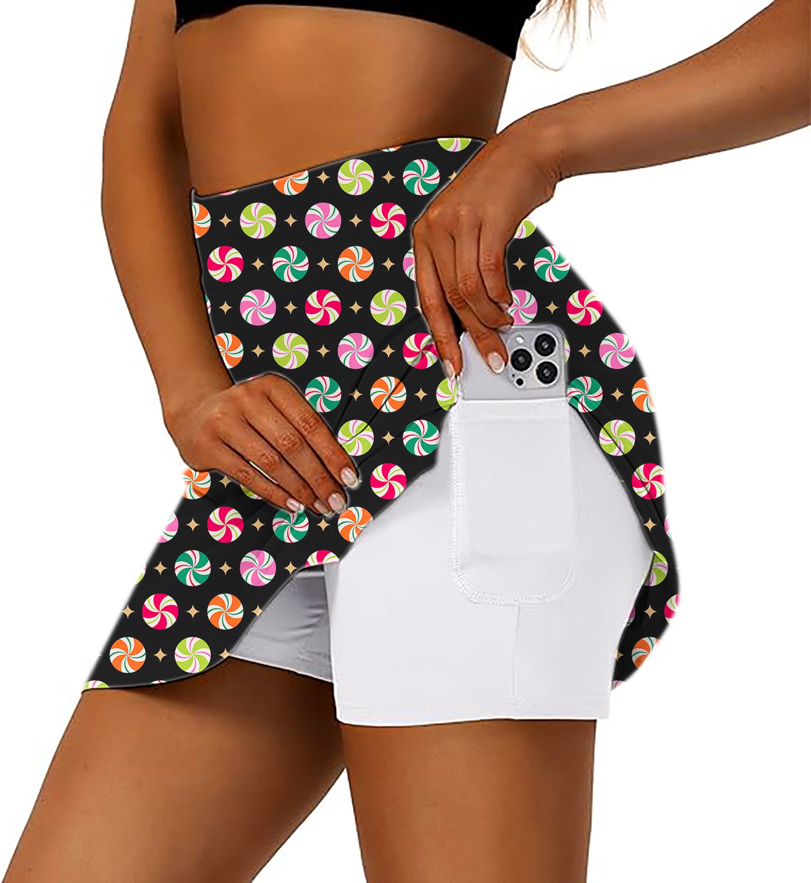 Women's -Christmas Candy Golf Skirts Inner Shorts Pocket