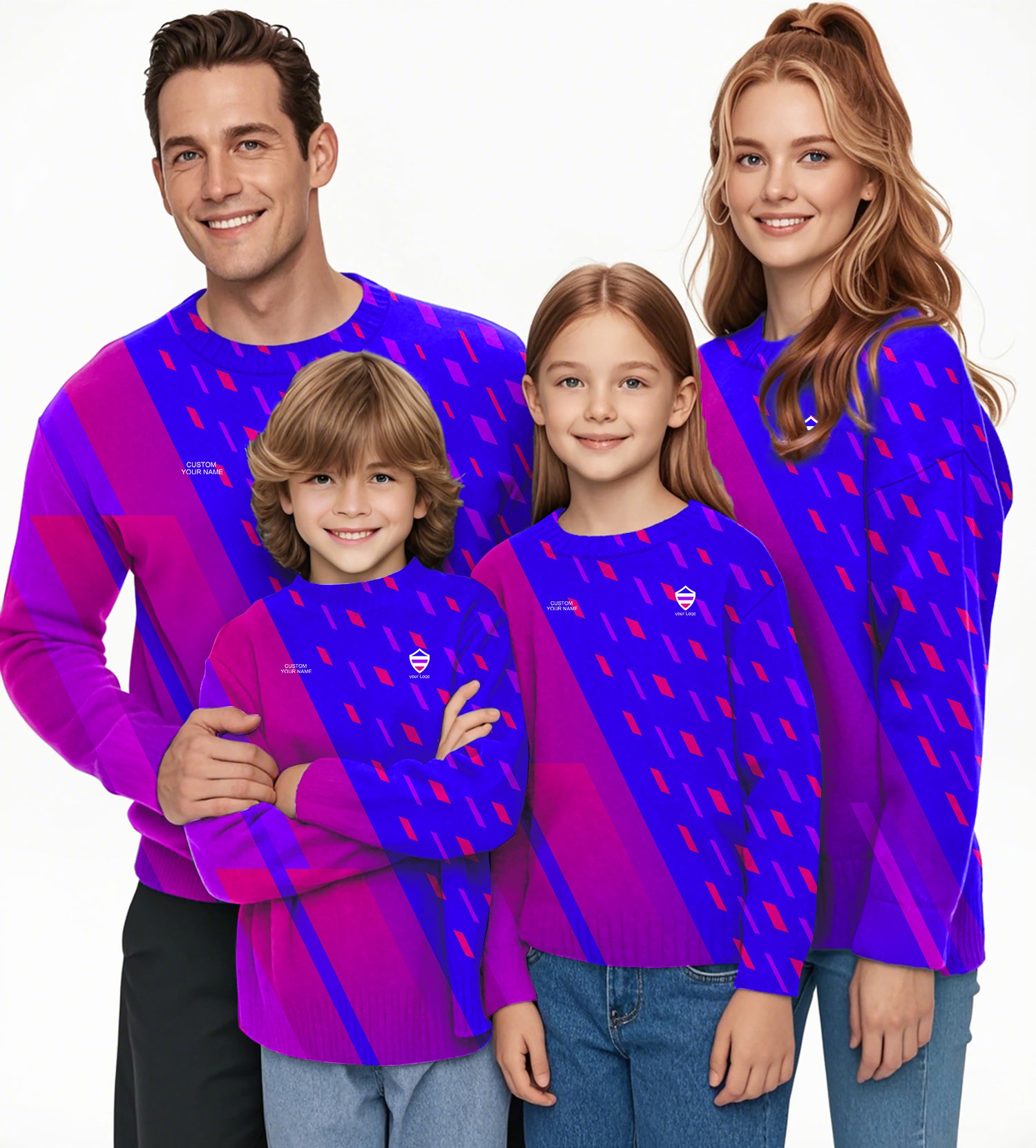 blue purple pink sport Team Crewneck Pullover Ugly Sweater Men Women boy girl family