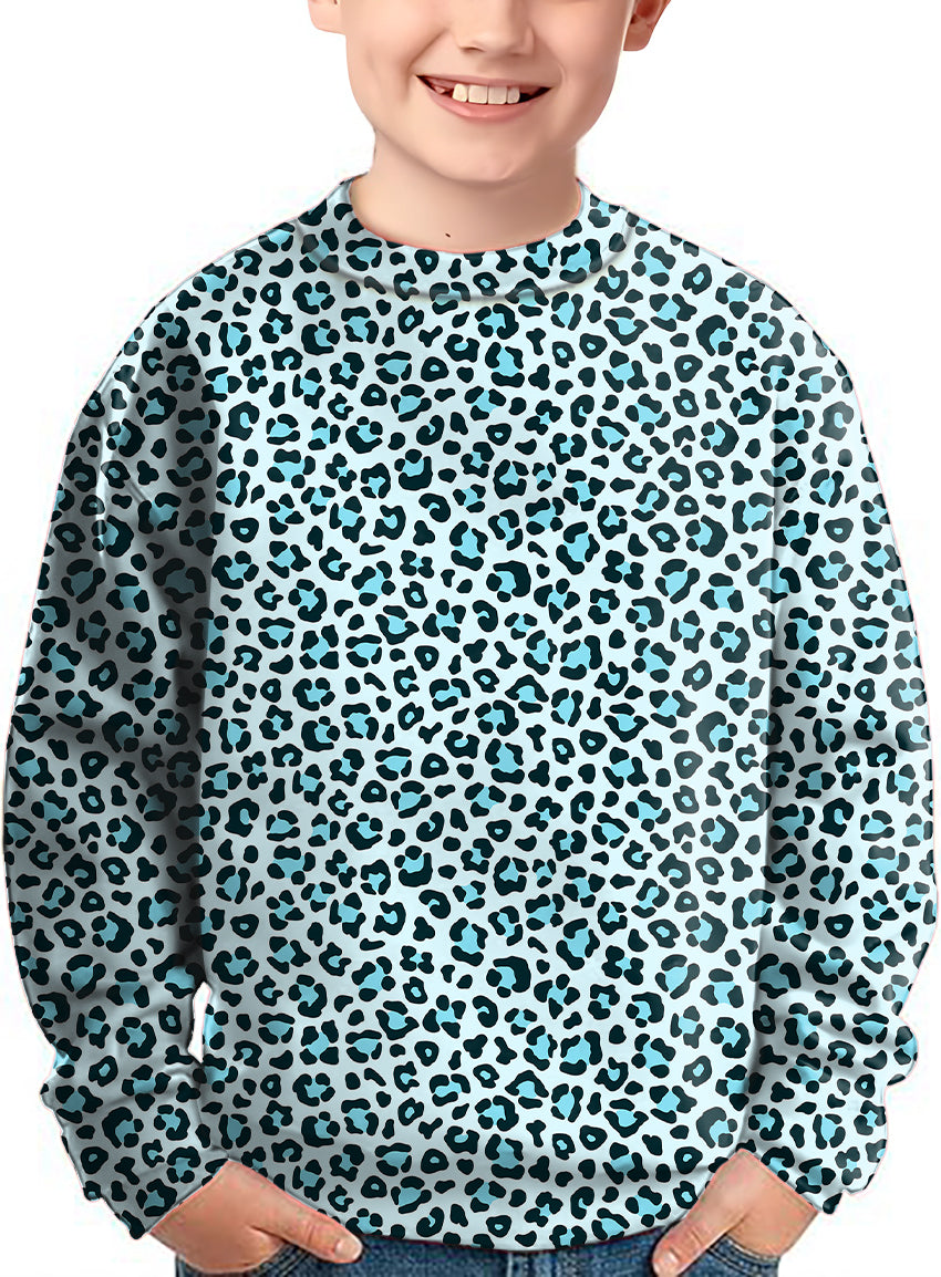 Blue leopard print Crewneck Pullover Kids Ugly Sweater