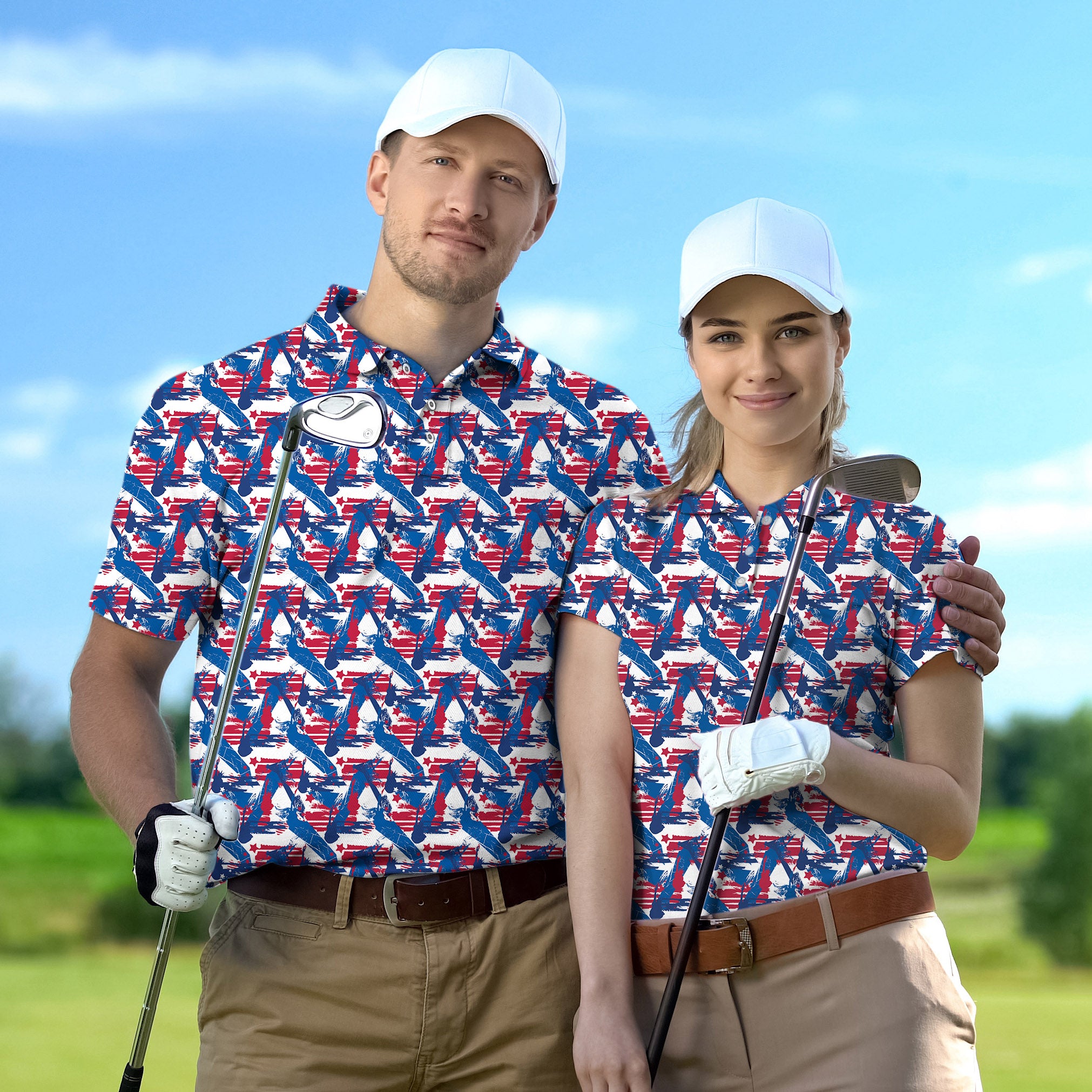 Golf Polo Couple Family set silhouette statue of liberty tournament