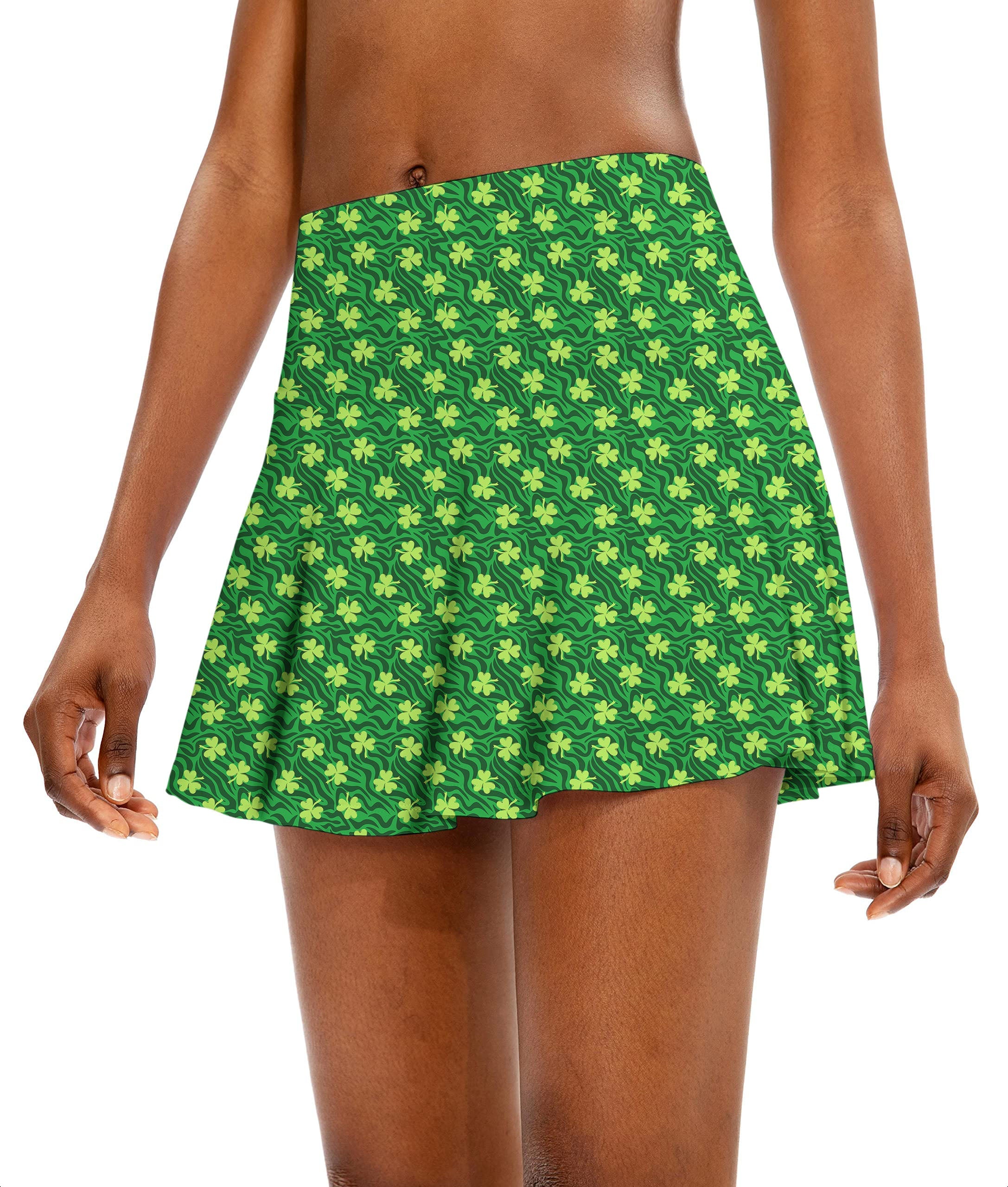 Leaf clover Green zebra St Patrick's Day women's athletic golf skort with flared skirt design