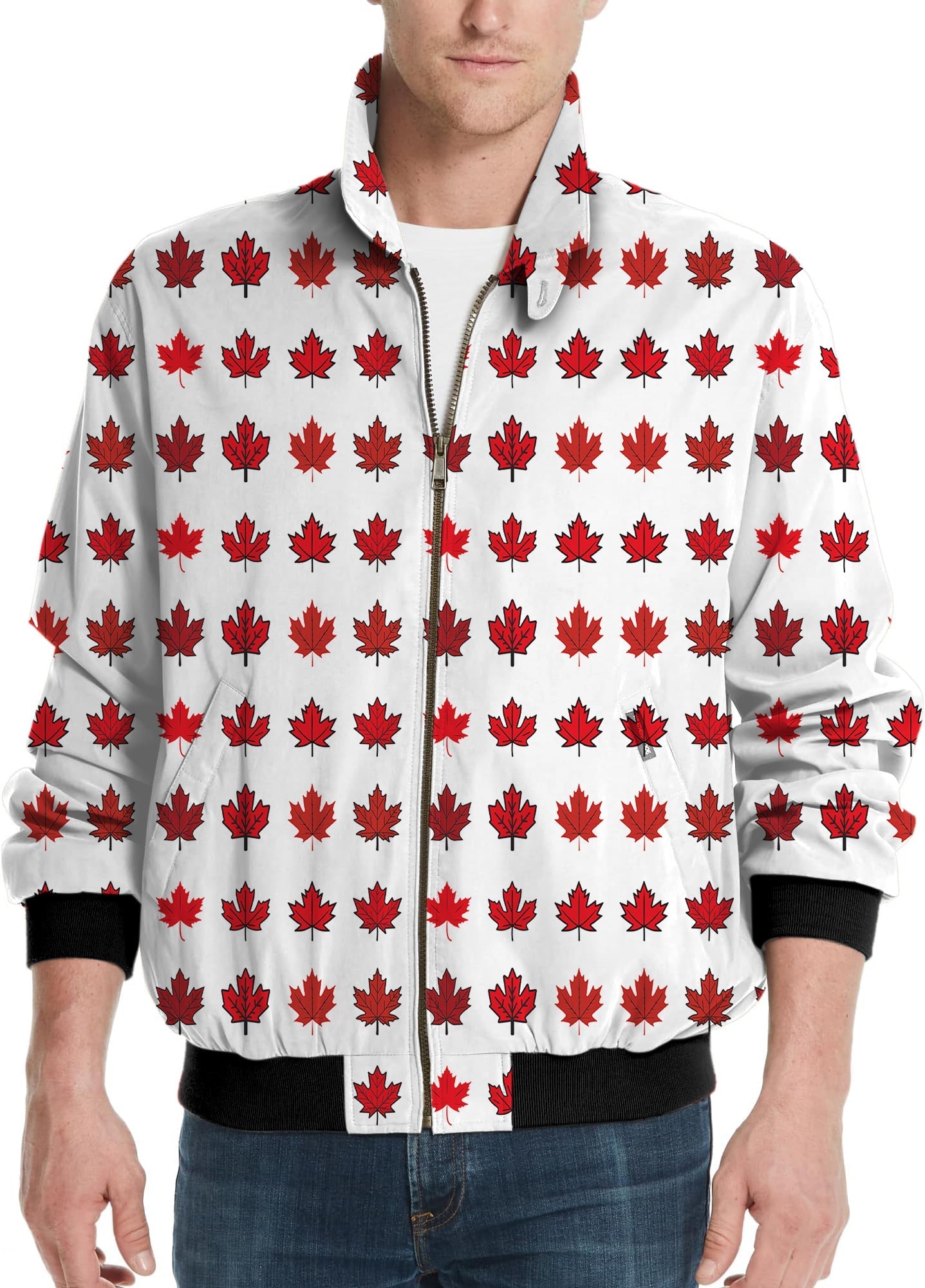 Men's golf windbreaker jacket with Canada red maple leaves pattern, custom team design option