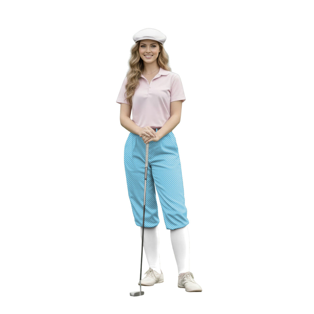 Personalize And Add To Cart Men's white polka dots blue background Polo Womens Golf Knickers Pants