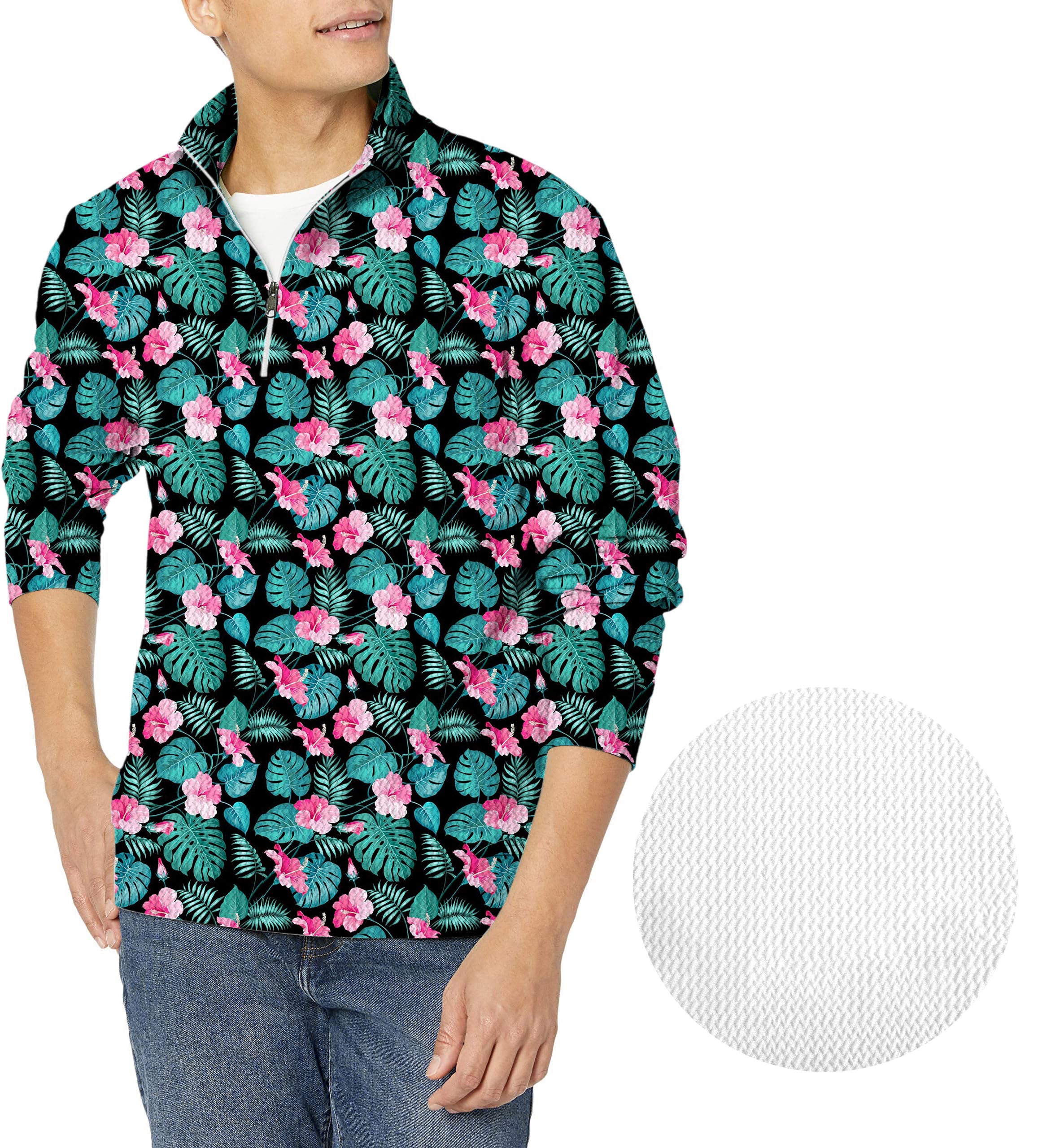 Tropic Floral-Men's Golf Waffle Zipper Pullover