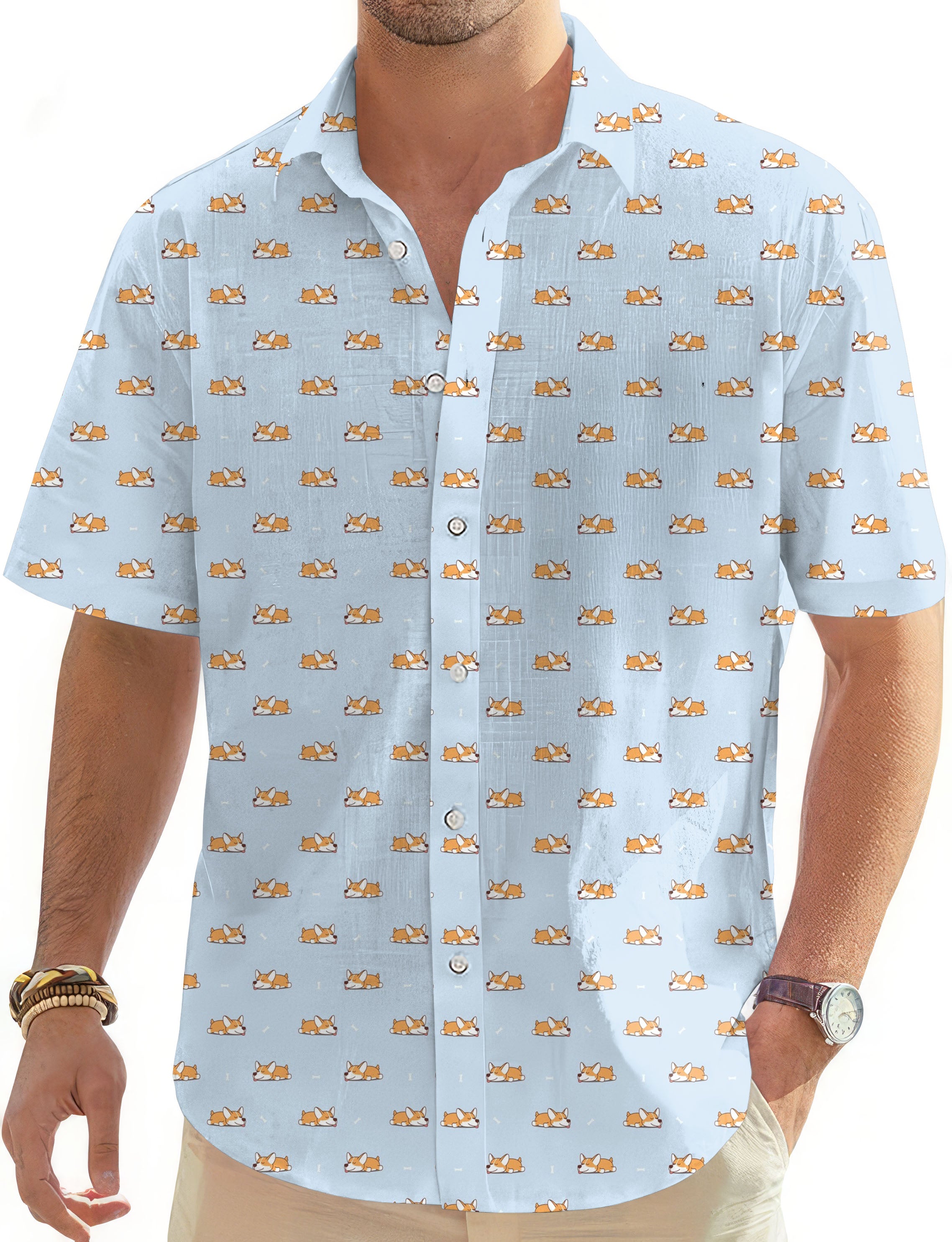 Cute corgi-Men's Golf Hawaiian Shirts Button Down Shirt
