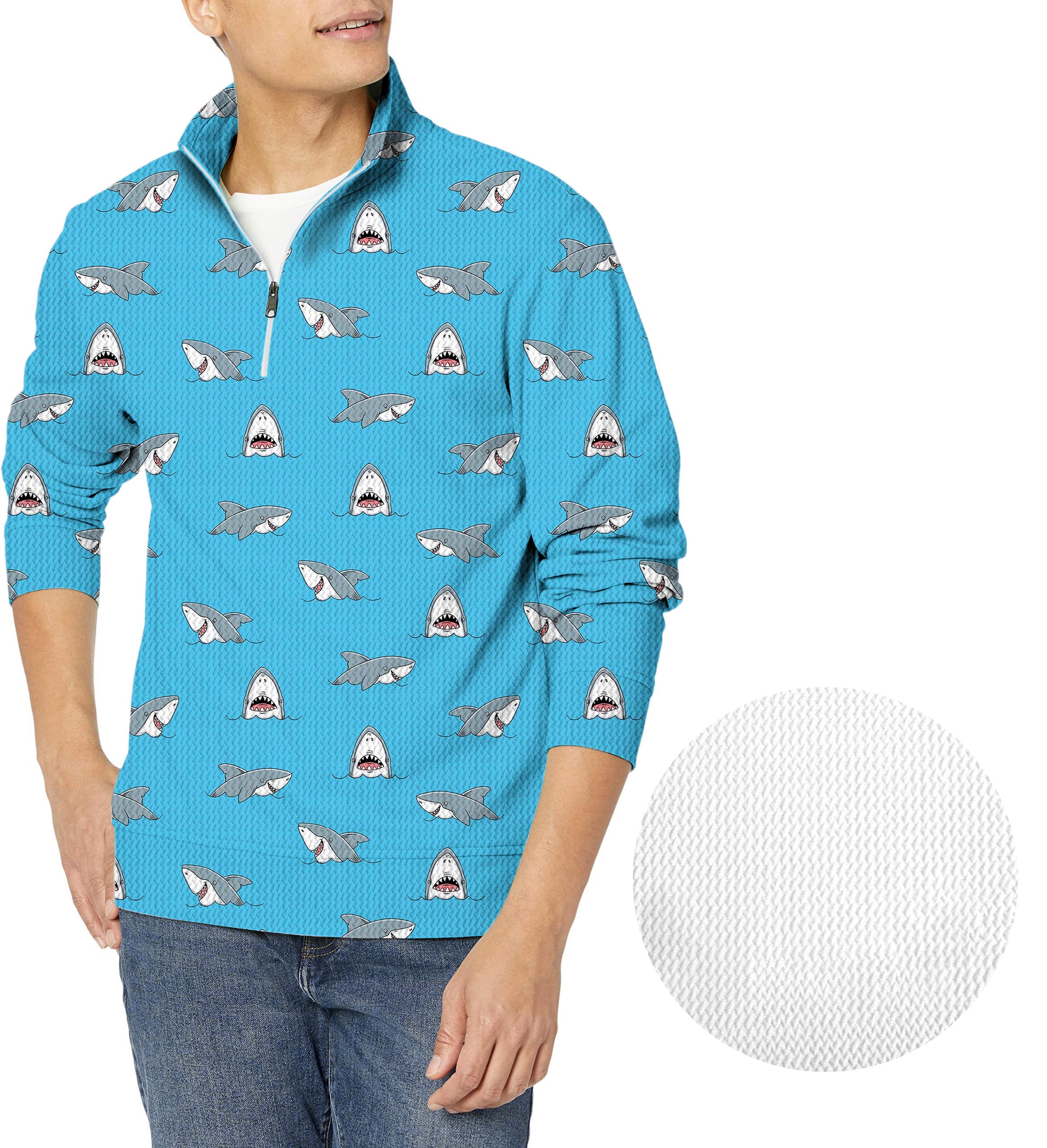 Chomp Chomp shark-Men's Golf Waffle Zipper Pullover
