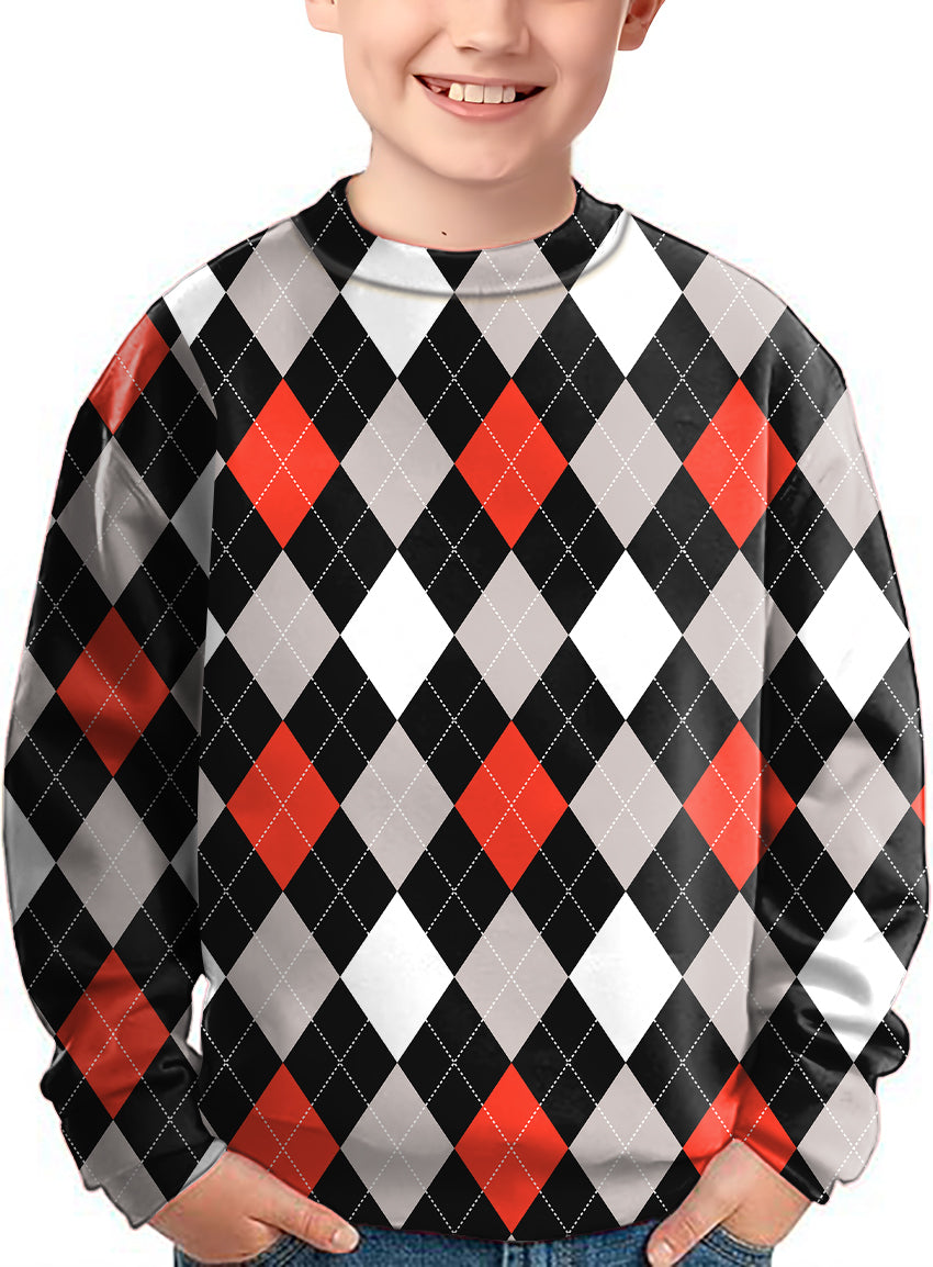 Argyle red black Crewneck Pullover Kids Ugly Sweater