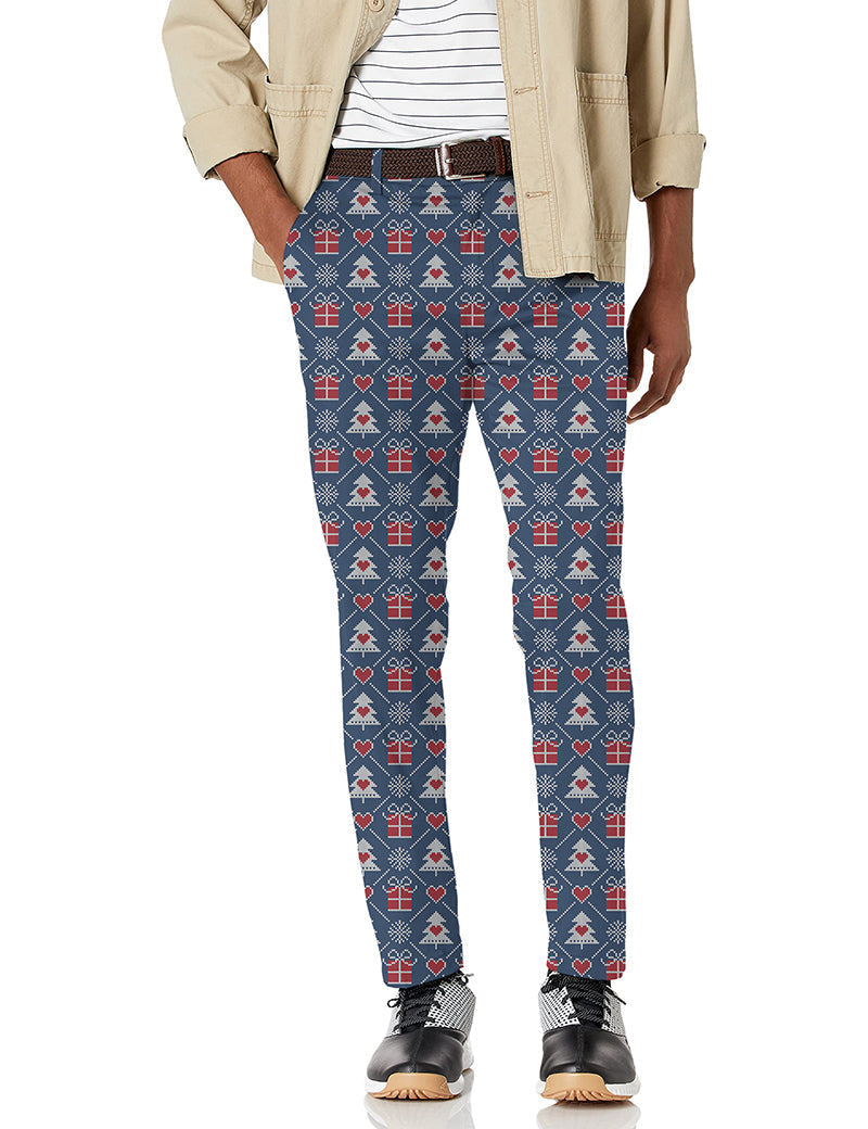 Men's Christmas gift stretch golf pants with festive pattern and performance fabric