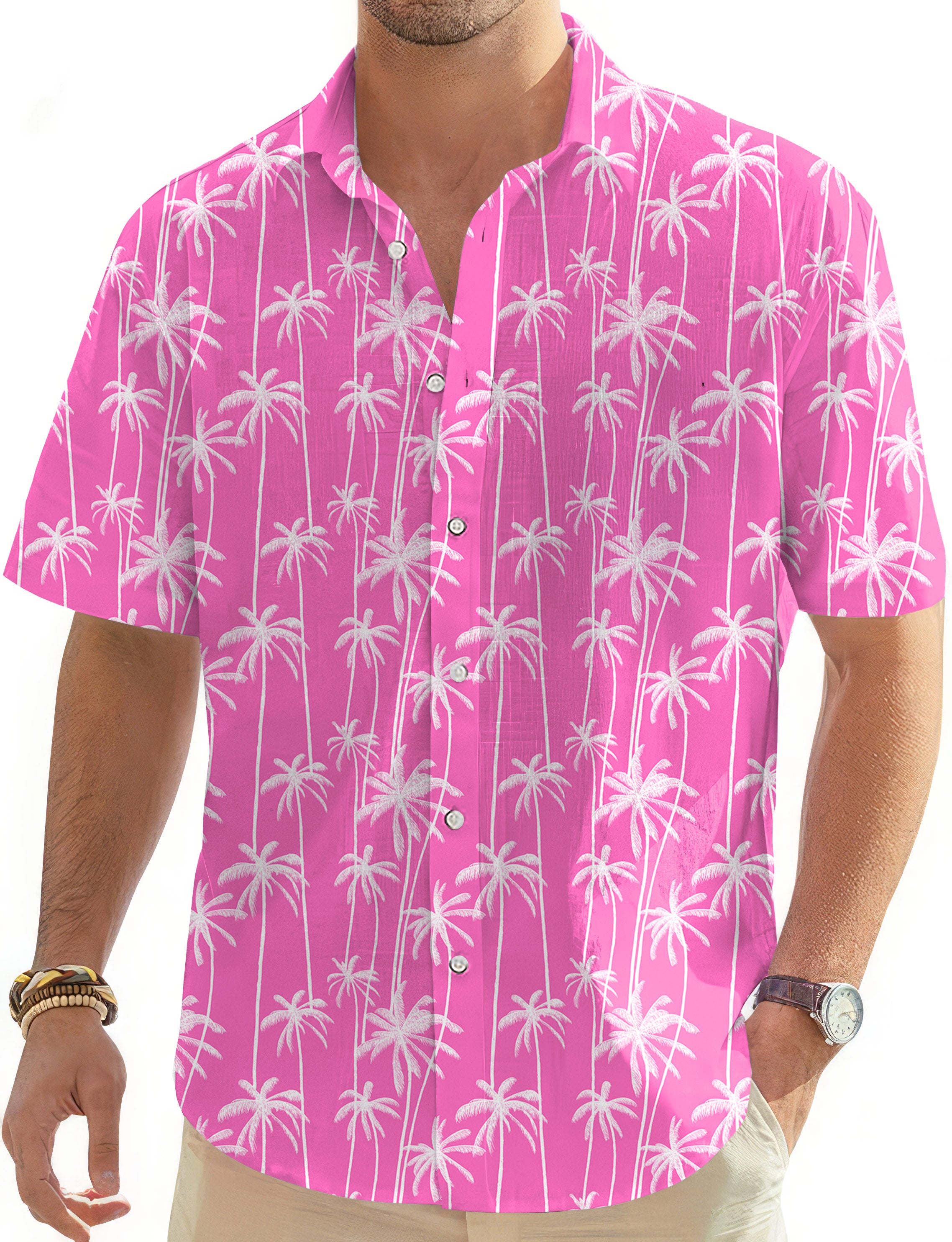 Pink Coconut Tree Men's Golf Hawaiian Shirts Button Down Shirt