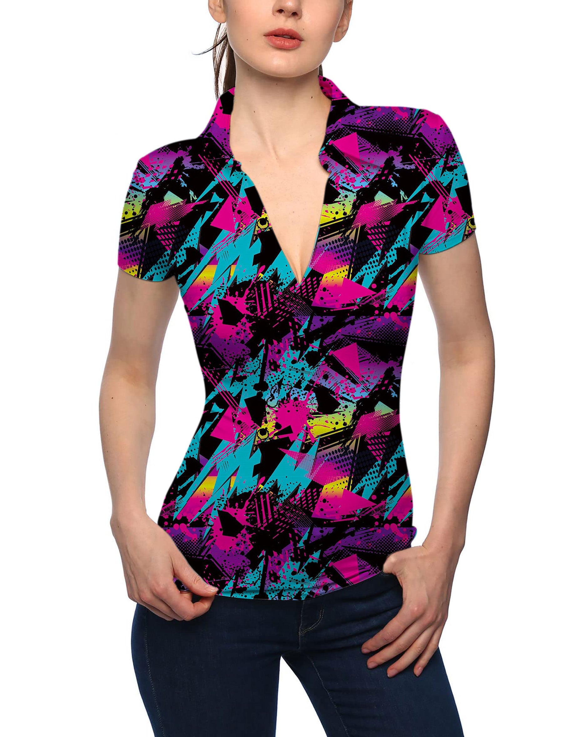 Women's Retro er V Neck Golf Polo
