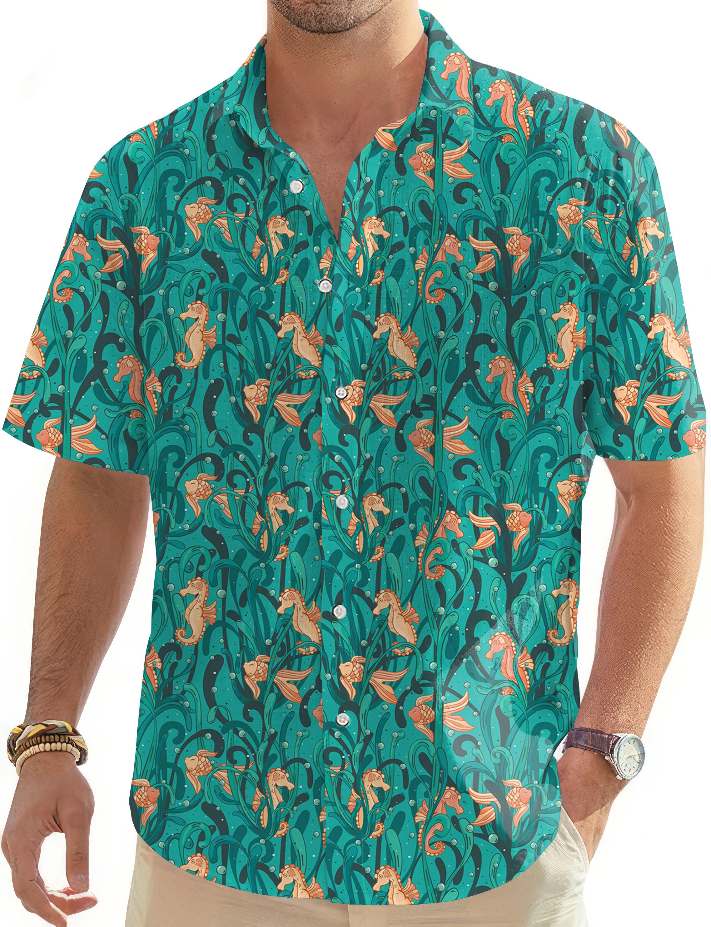 Seahorse Season-Men's Golf Hawaiian Shirts Button Down Shirt