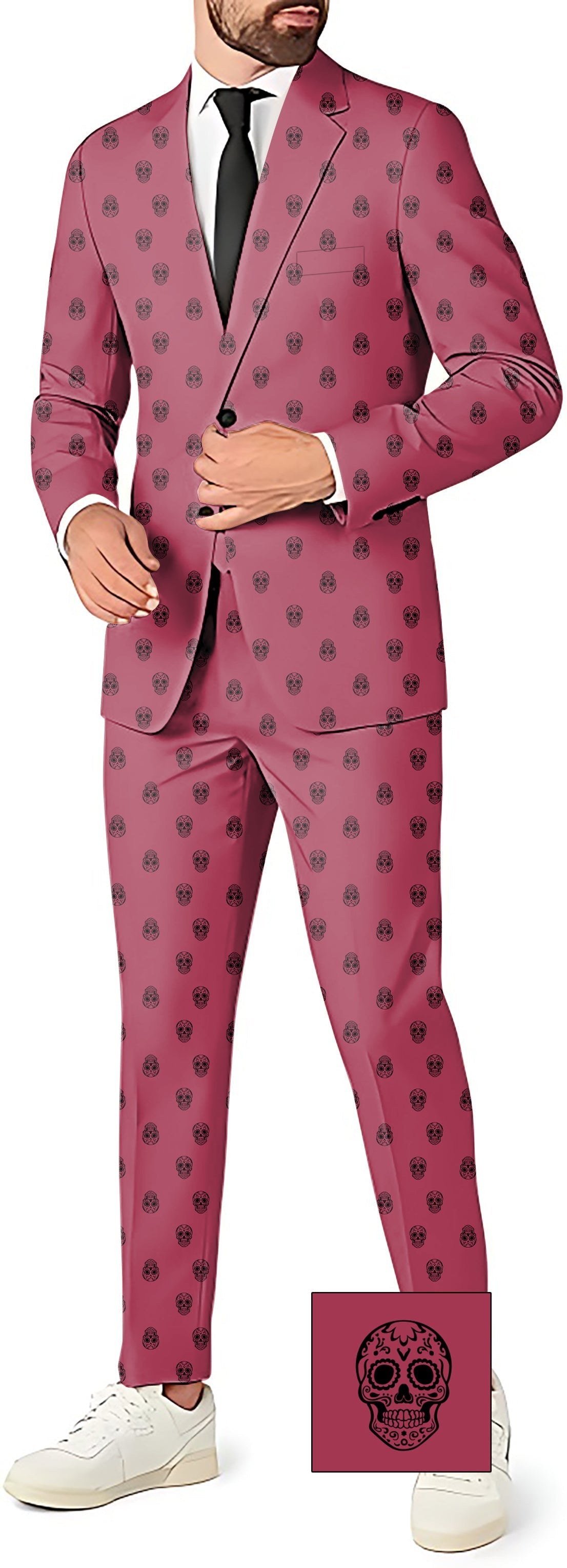 Men's Skull Custom pink party suit with blazer, pants, and vest set