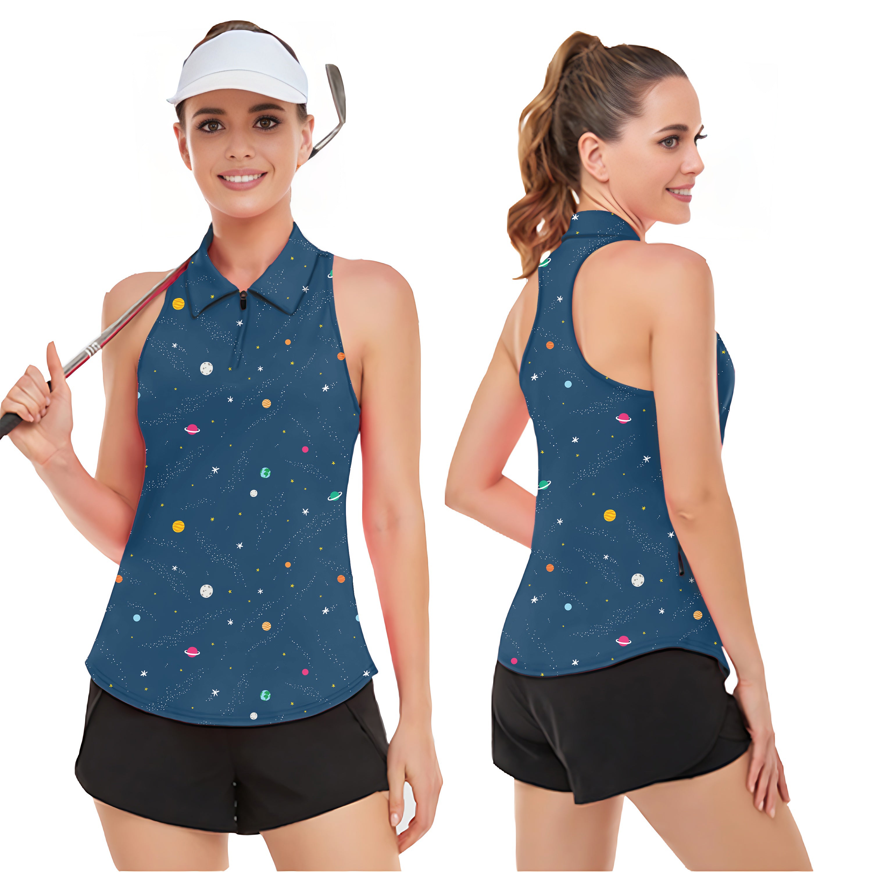 Space Women’s Sleeveless Golf Tank Top Shirt Polo