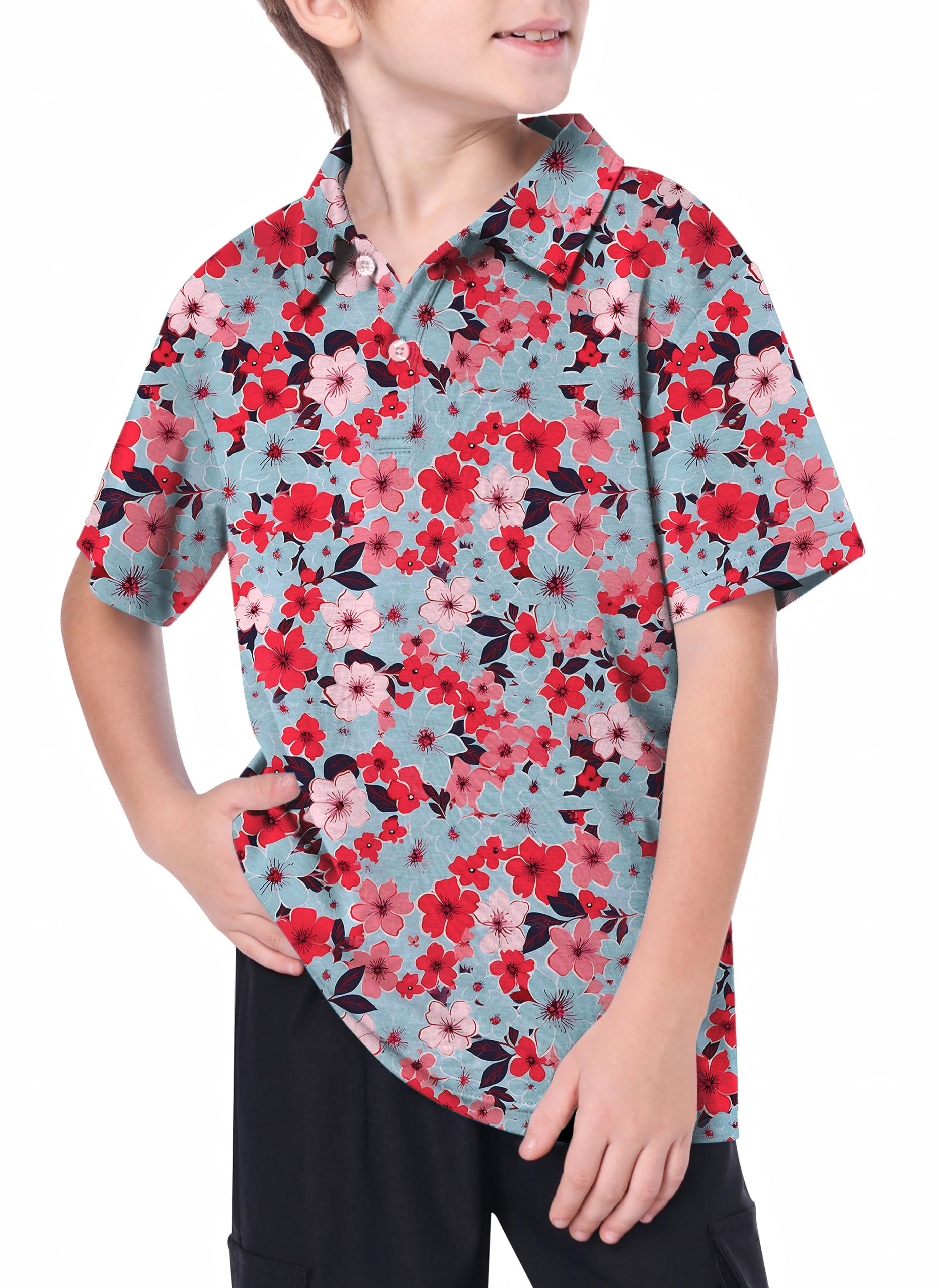 Youth Tropical flowers Golf Polo