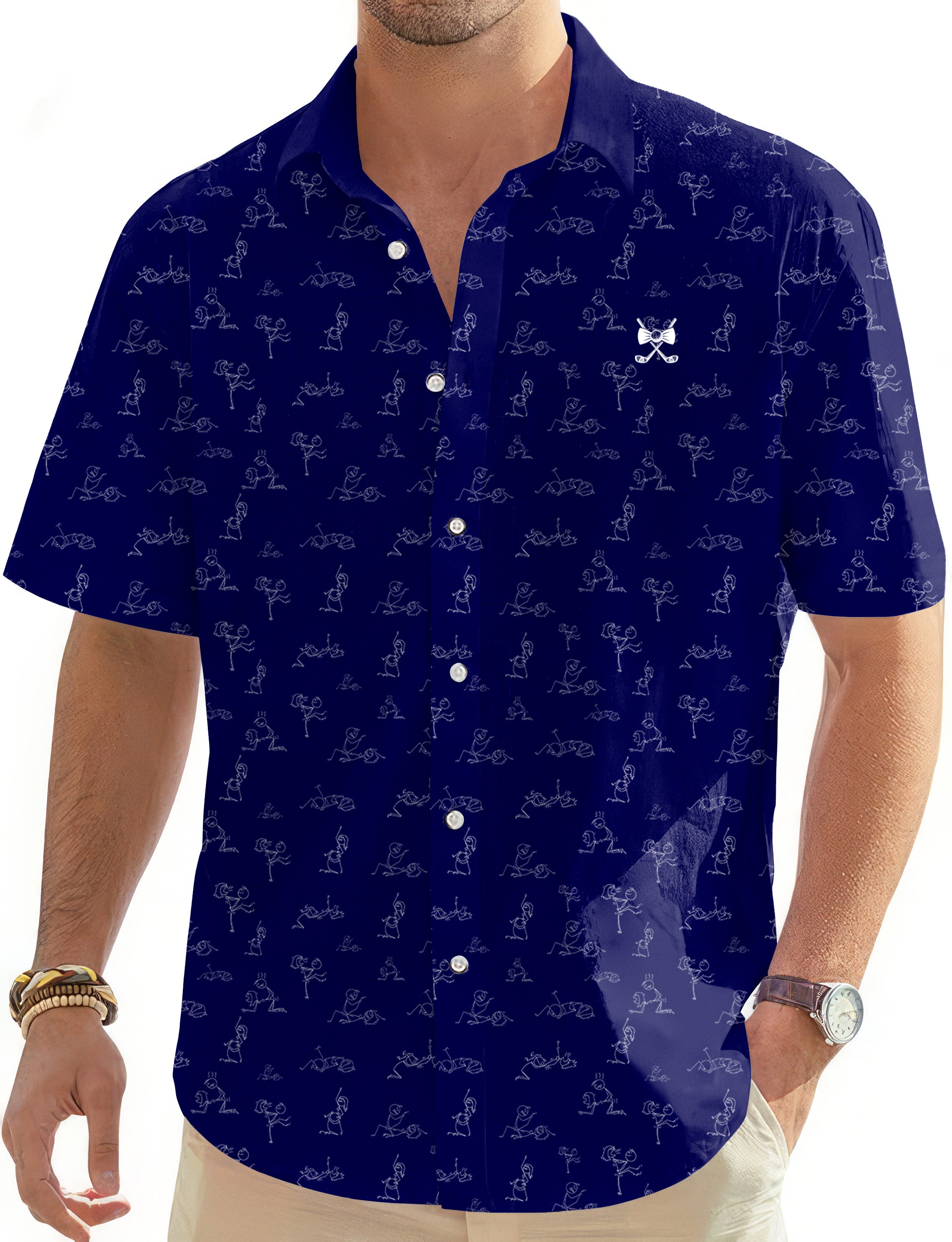Navy Funny Kamasutra Figures Men's Golf Hawaiian Shirts Button Down Shirt