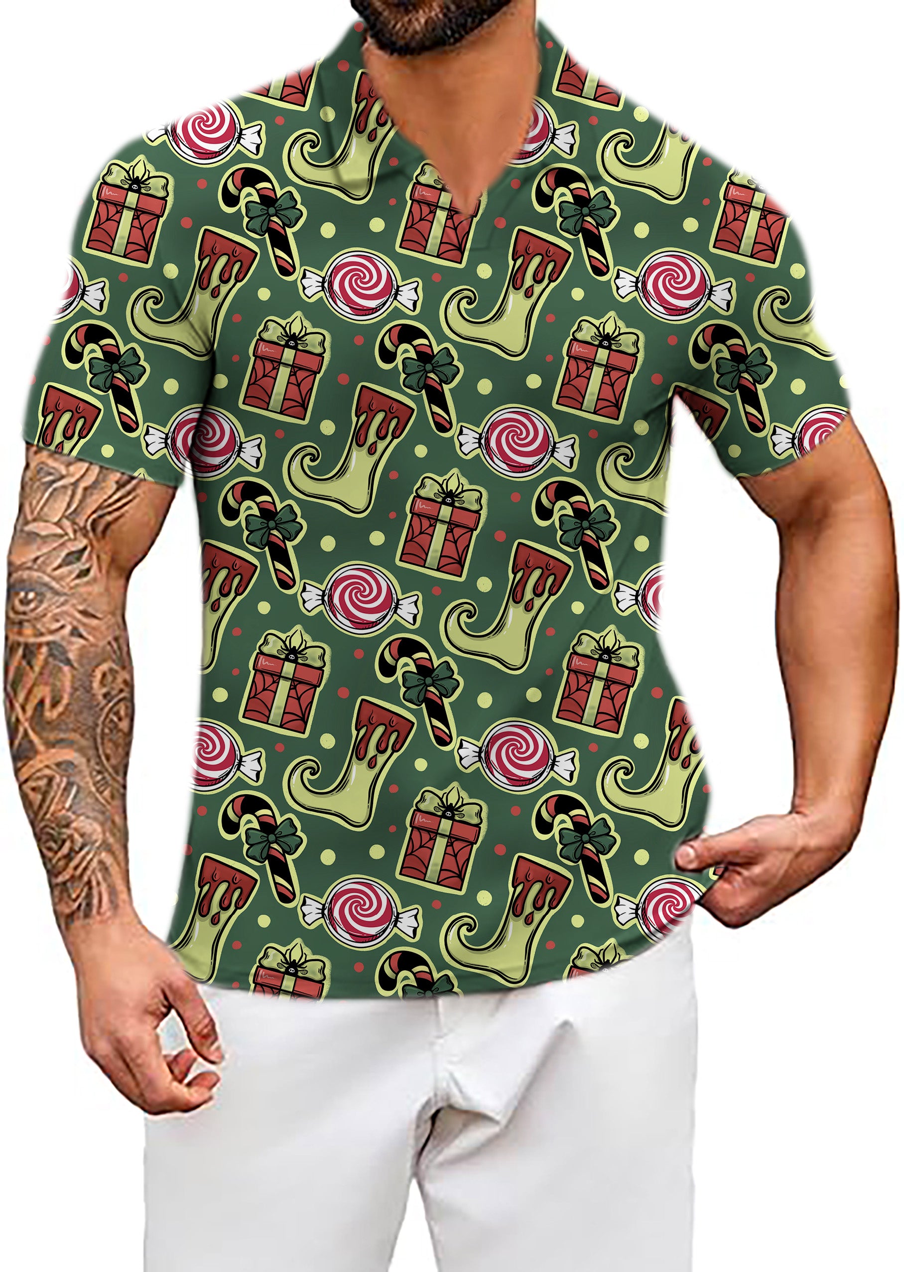 Men's Christmas socks Gift V Neck Golf Polo Shirts