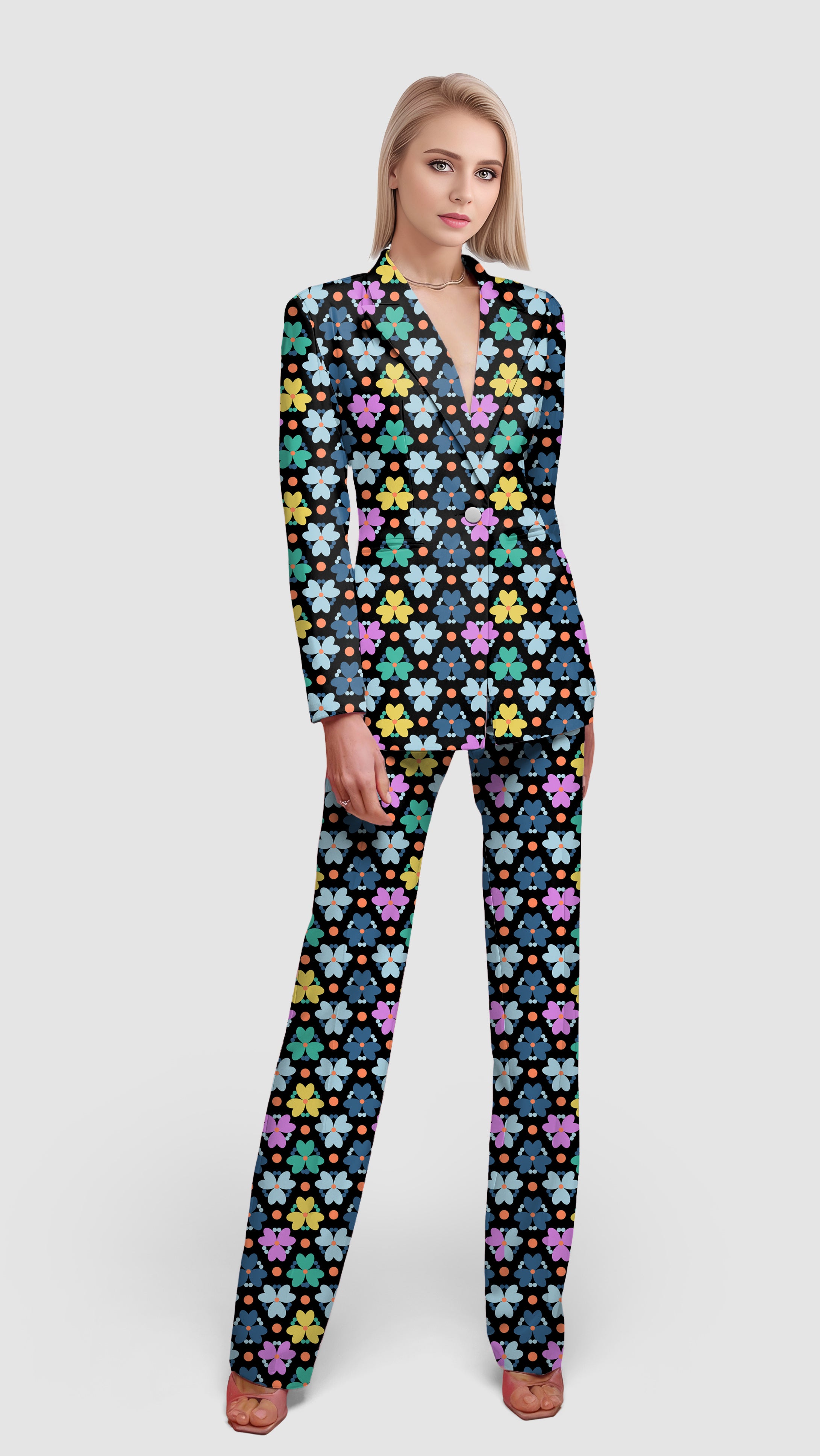 Modern Flowers-Women's Blazer Casual Work Office Blazer Suit set