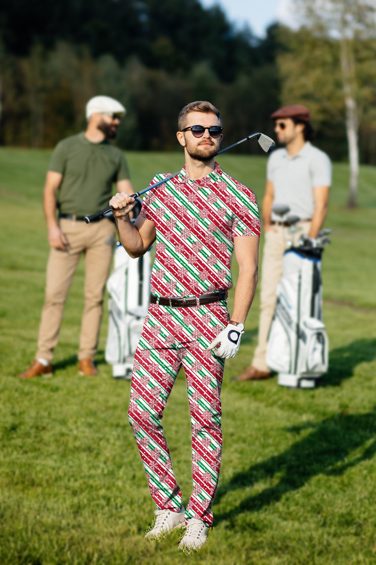 Men's Golf Set Polo+Pants Christmas Snowflake