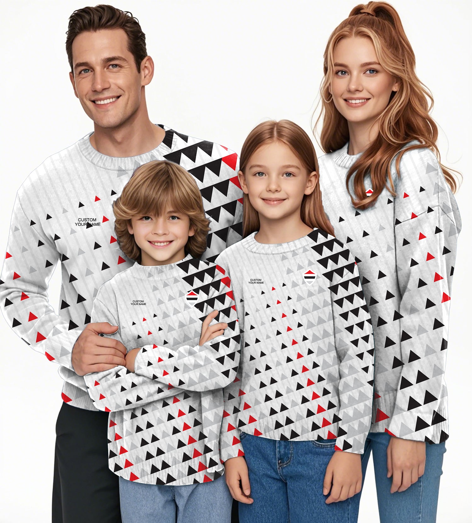 black red sport Team Crewneck Pullover Ugly Sweater Men Women boy girl family