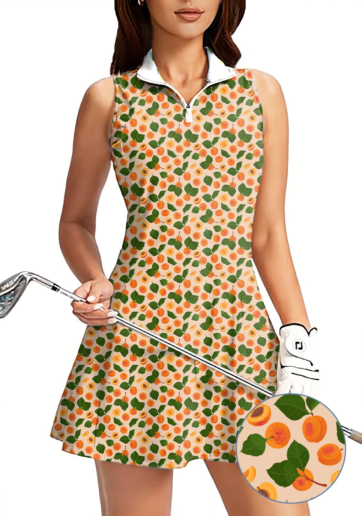 Peach leaves Women's Golf Sleeveless Zipper Dresses Comes With Separate Matching Shorts