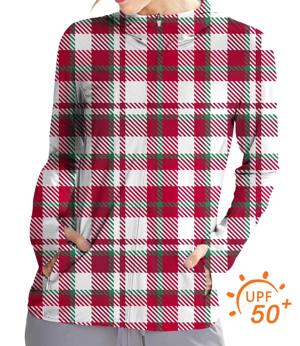 Women's Outdoor Christmas stripes Golf Sun Protection Slim Fit zip hoodies