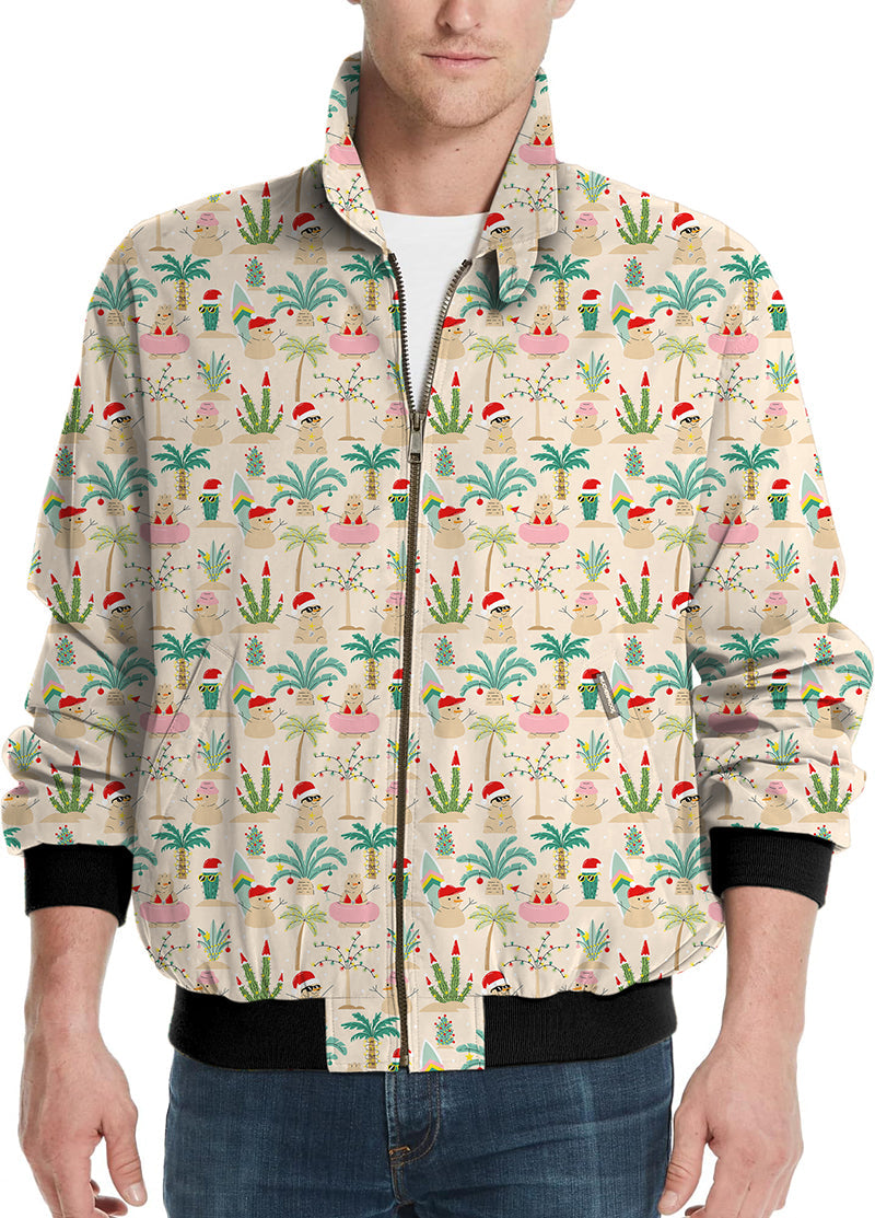 Christmas desert men's golf windbreaker light jacket with festive cactus and palm tree pattern