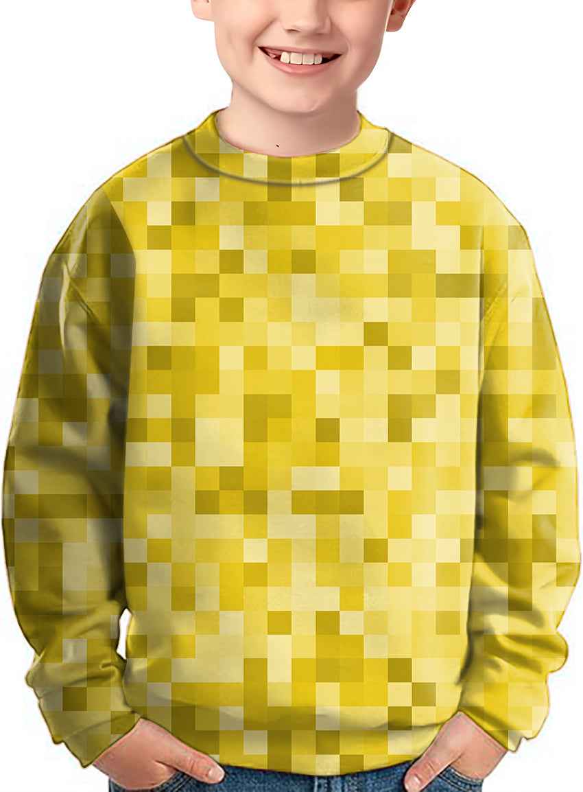 Yellow Pixel Big Crewneck Pullover Kids Ugly Sweater