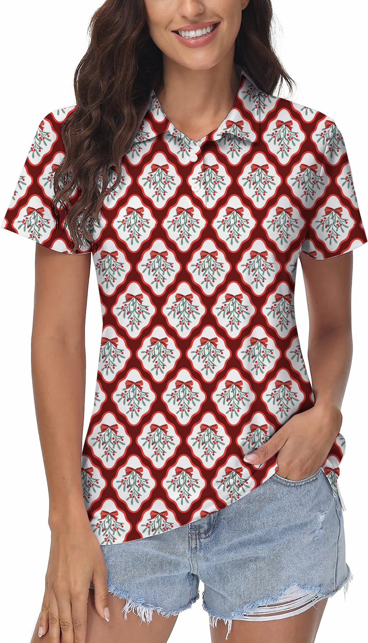 Christmas red holly Women's Golf Polo