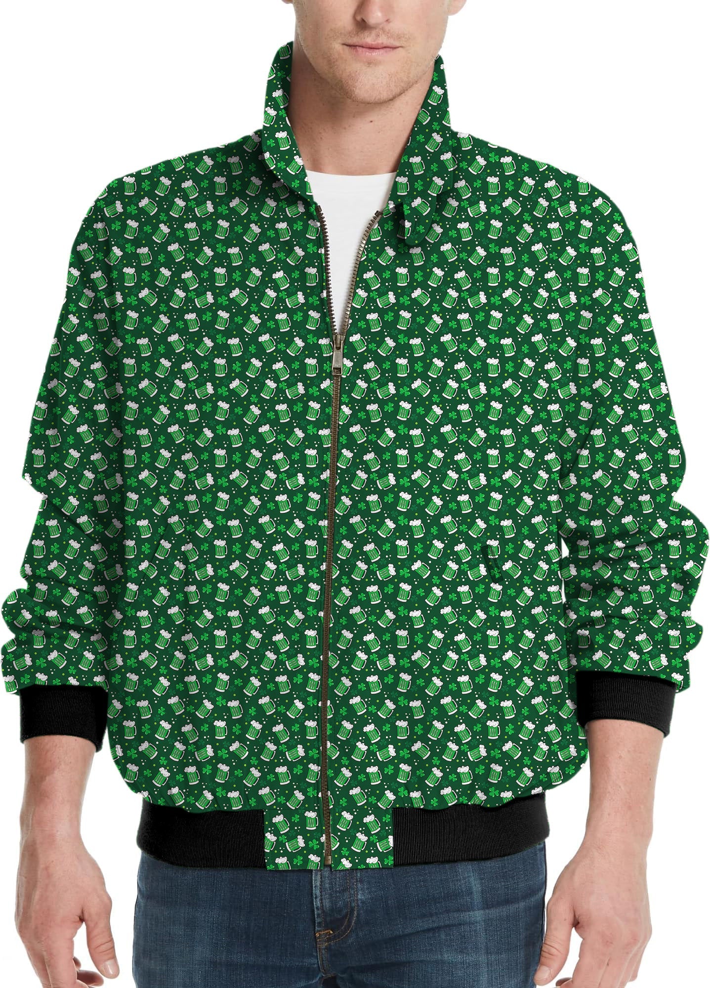Men's green beer clover leaf St. Patrick's Day golf windbreaker light jacket