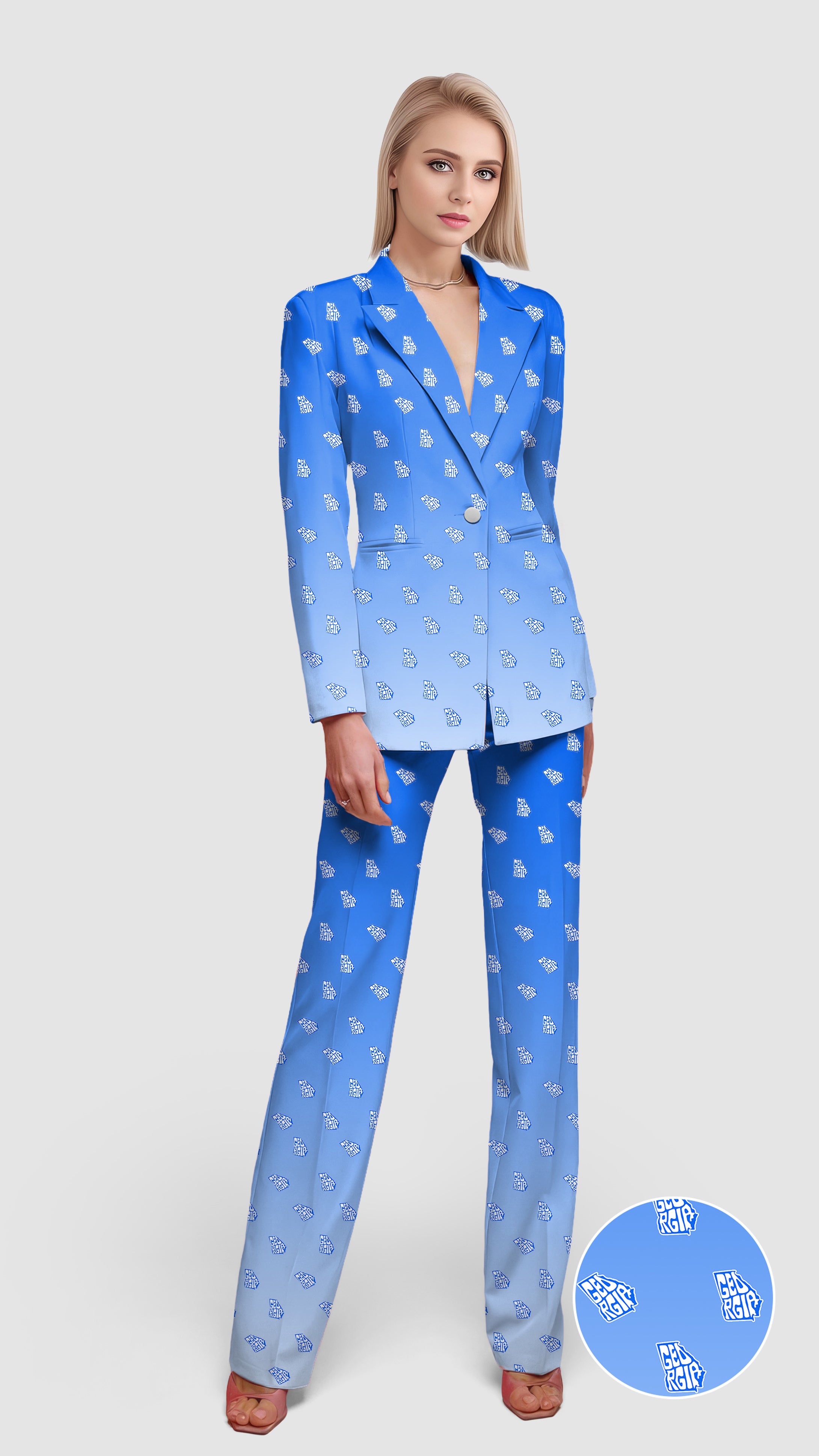 Blue Georgia Women's Blazer Casual Work Office Blazer Suit set
