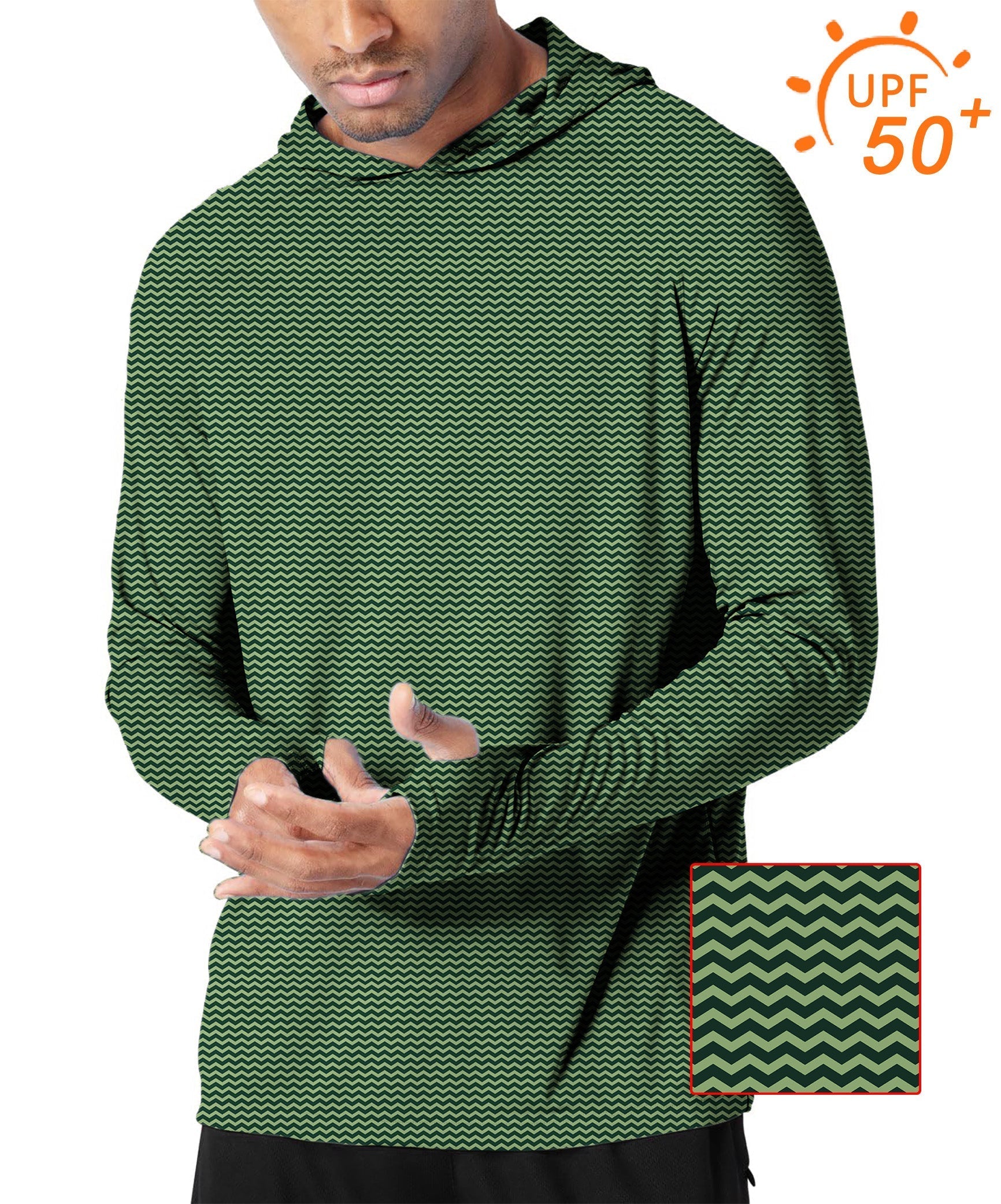 Men's outdoor green waves slim fit hoodie with UPF 50+ sun protection and moisture-wicking fabric
