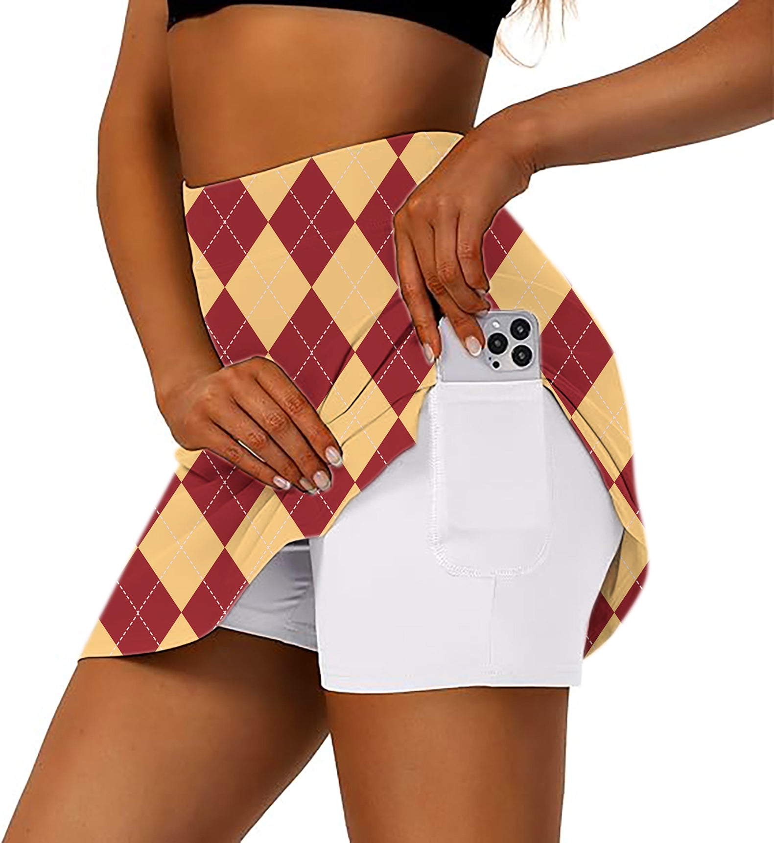 yellow red Argyle Women's Athletic Golf Skorts Flared Skirts