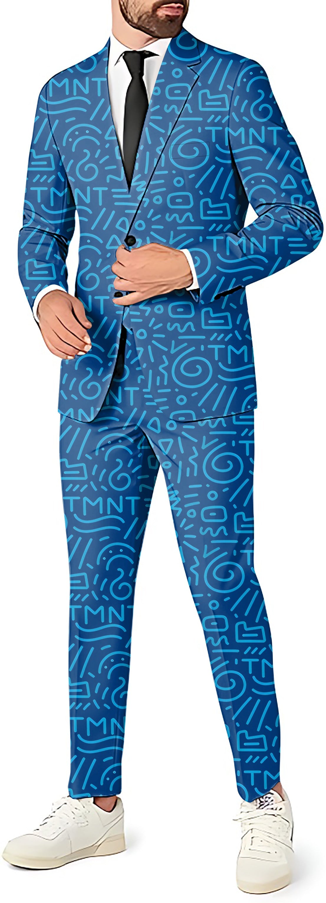 Blue Doodle men's slim fit party suit with blazer, vest, and pants in blue pattern