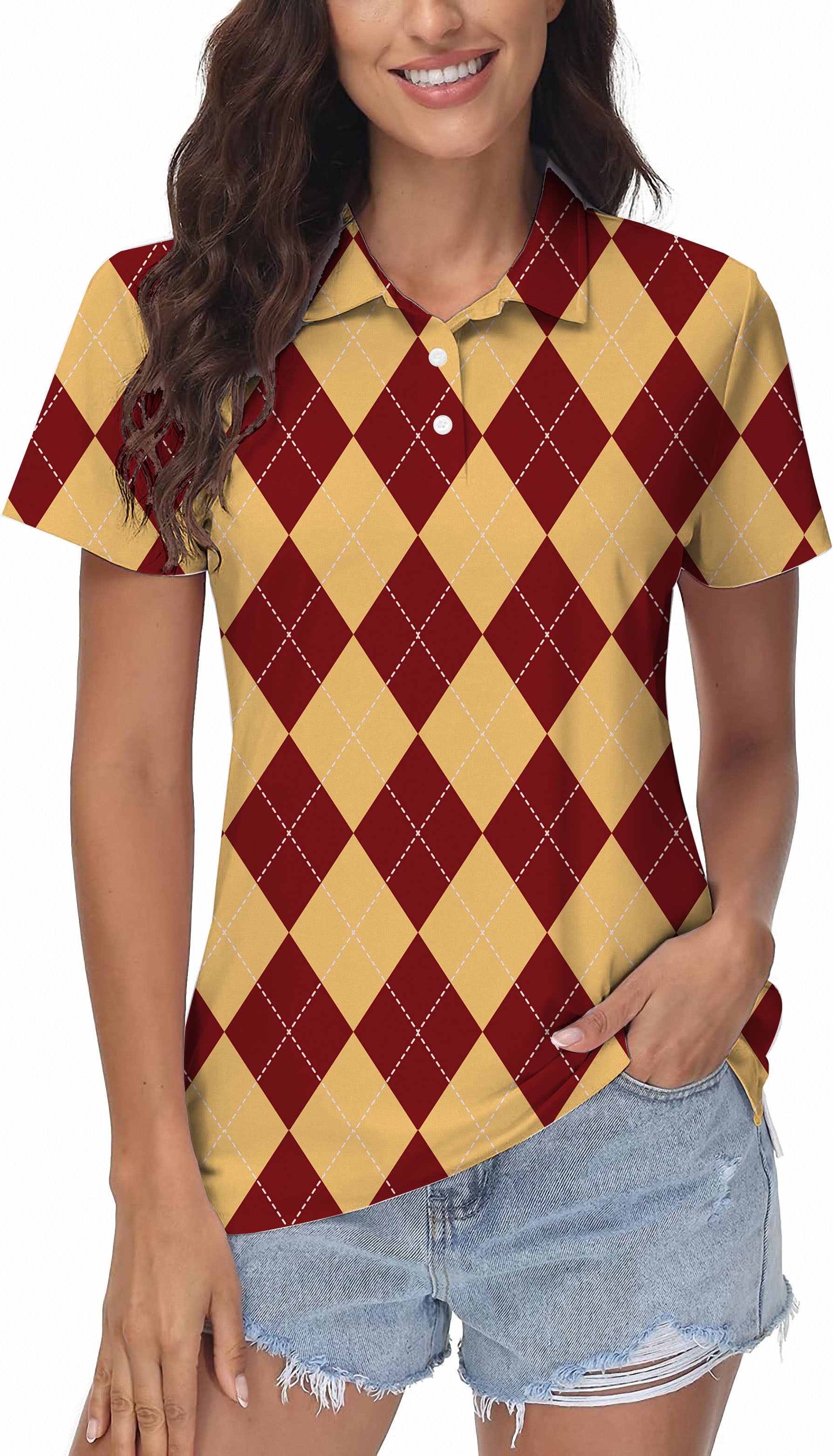 yellow red Argyle Women's Golf Polo