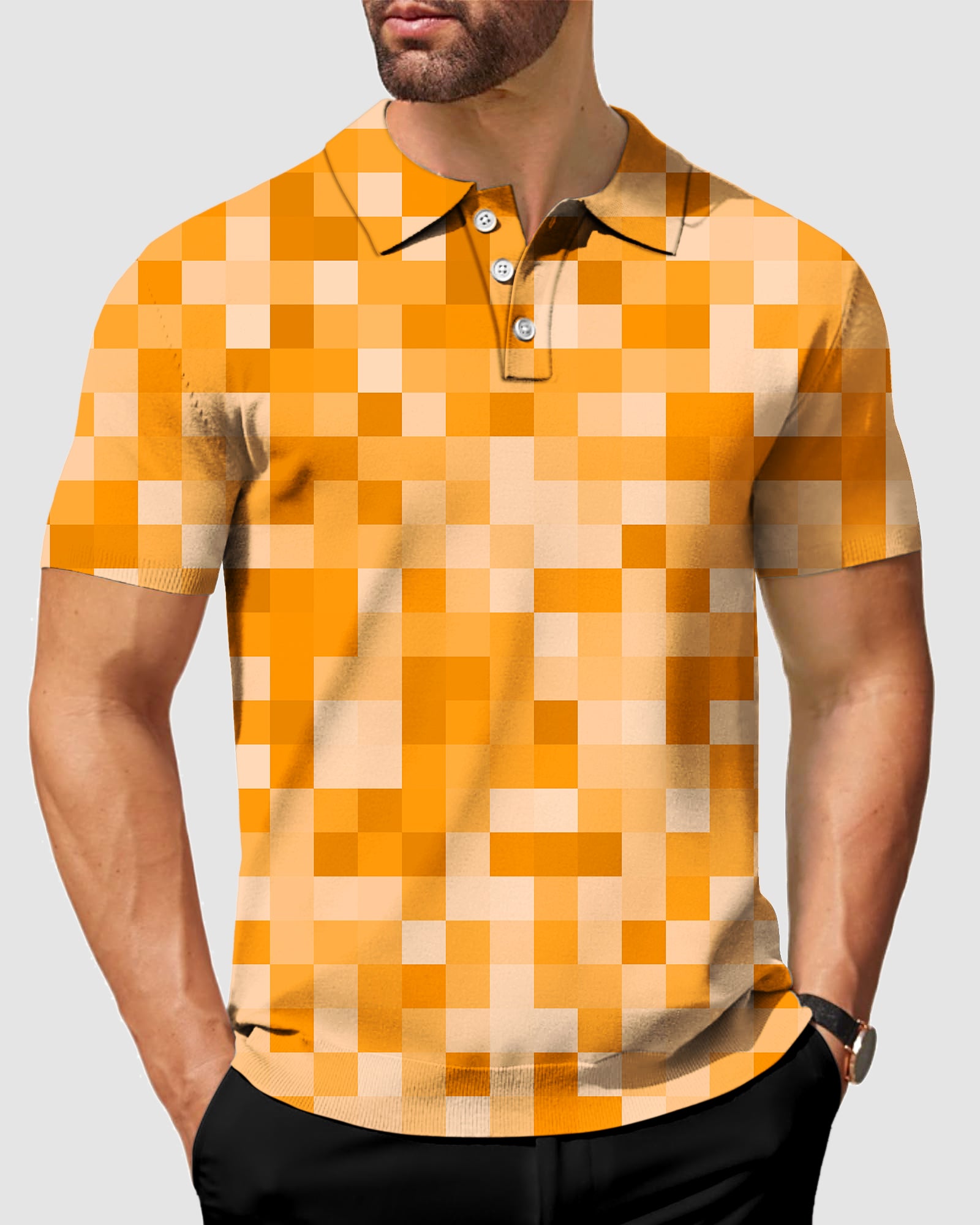Men's Orange Pixel Big Polo