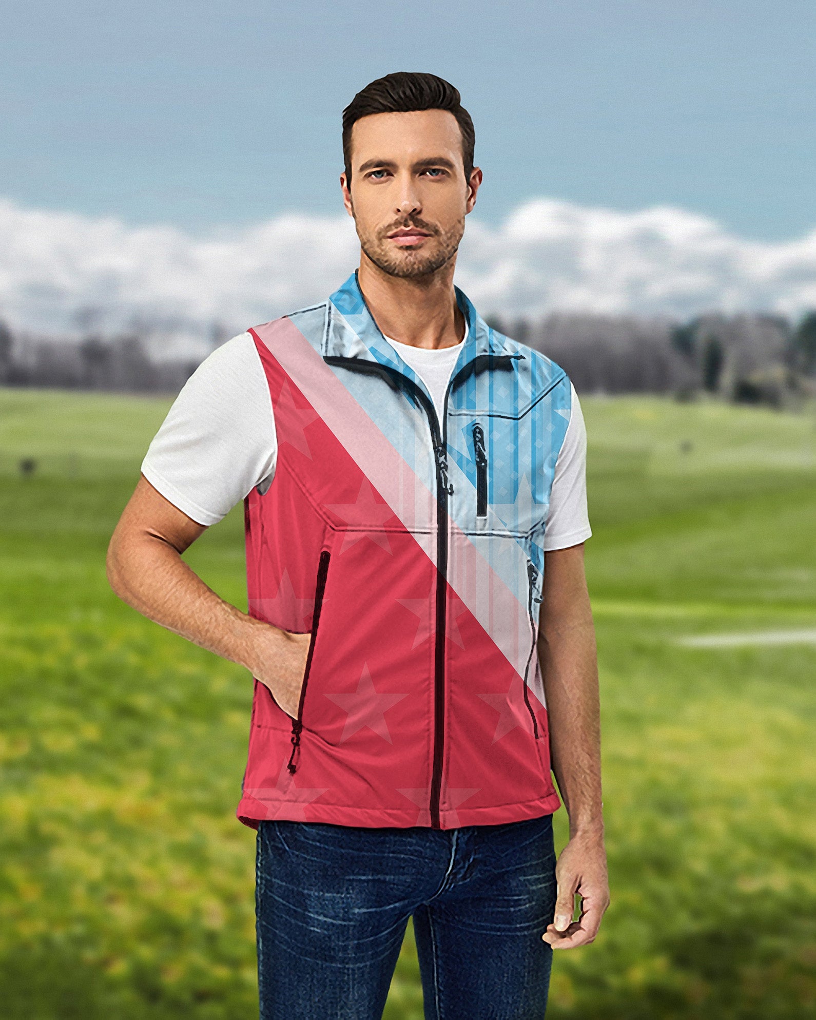 Men's Team USA Lightweight Softshell Vest Sleeveless Jacket for Golf