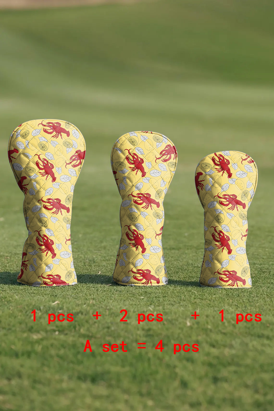 Yellow-Crawfish-Lemon Quilting Golf Cover Set Digital Printing Sewing The Perfect Gift For Your Favorite Team 4 Pcs Set