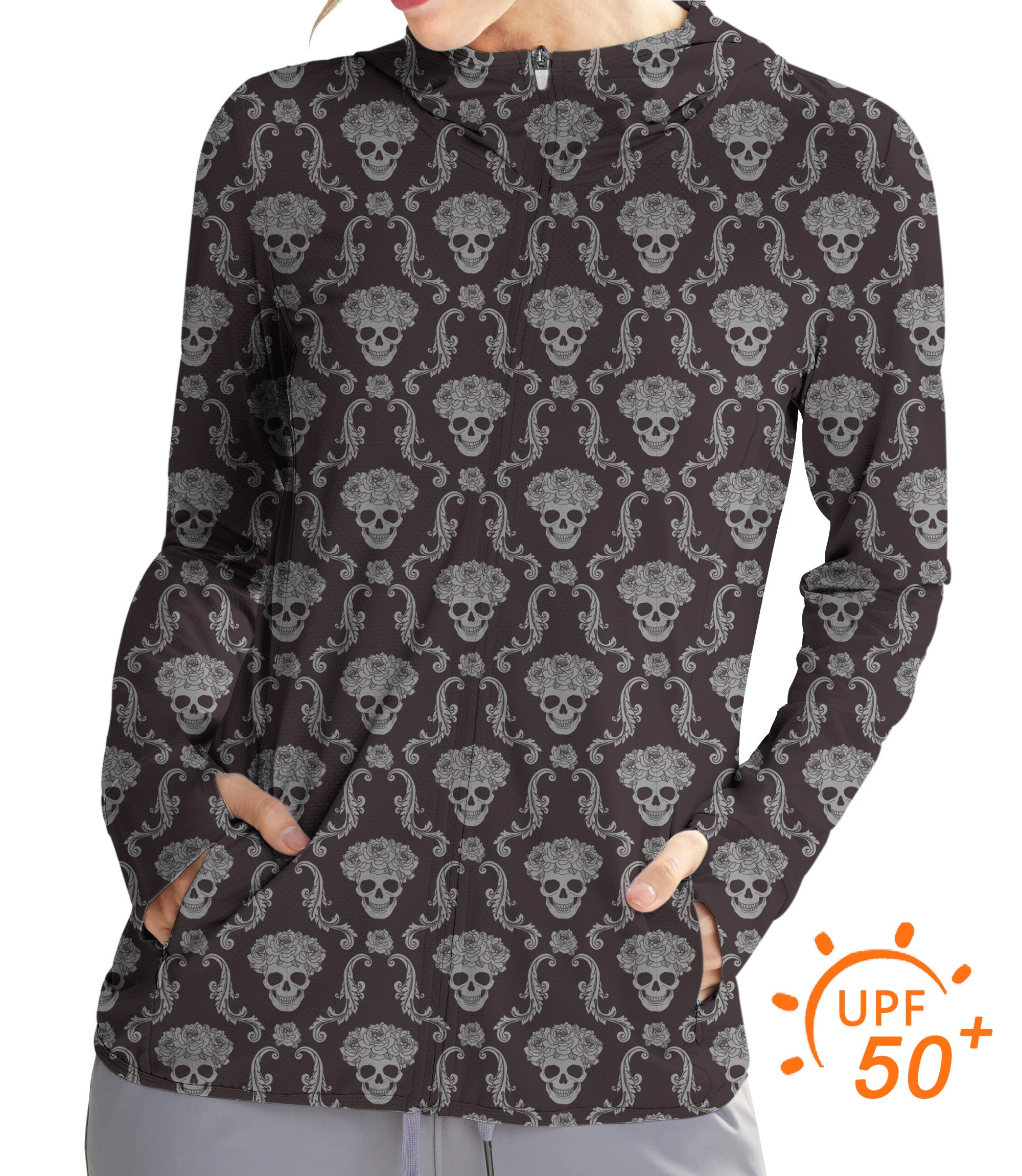 Women's Outdoor Halloween Classic Skull Golf Sun Protection Slim Fit zip hoodies
