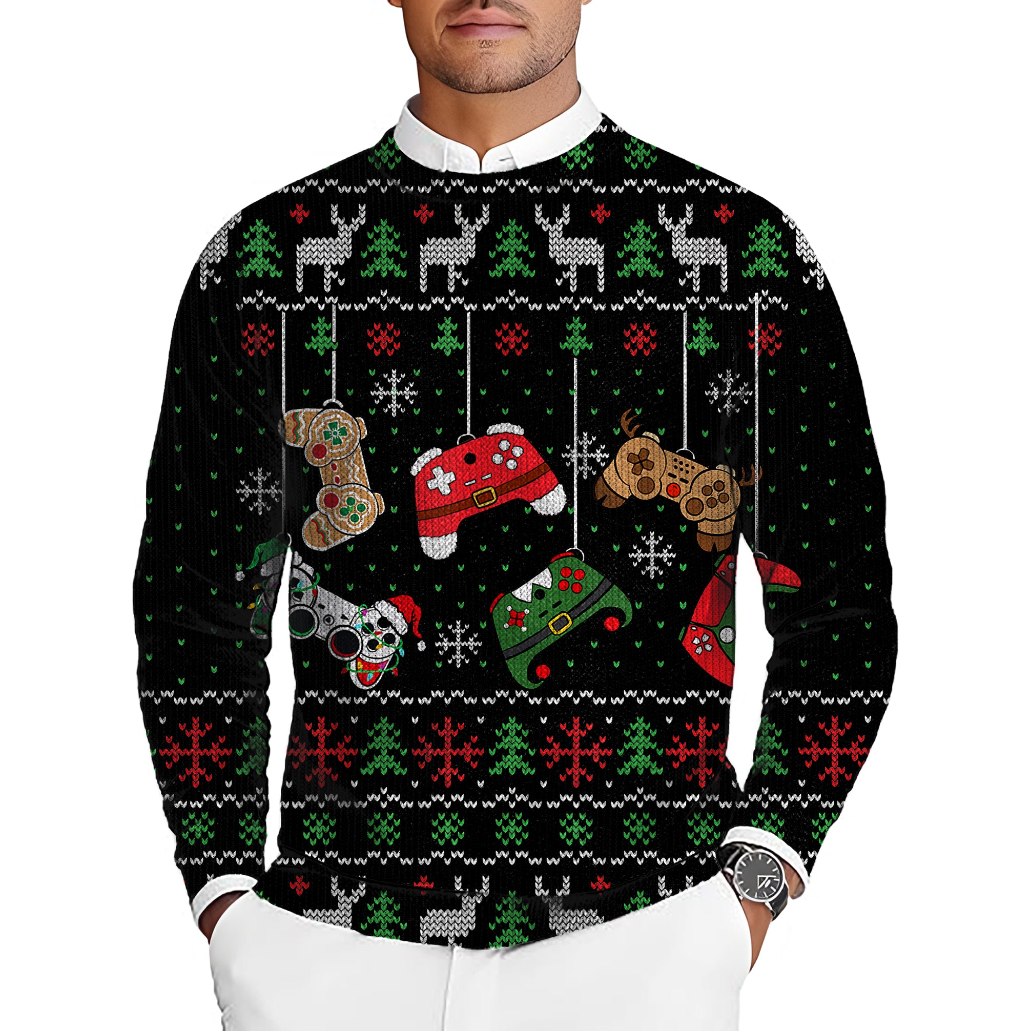 Santa Elf Video Game Controller Christmas Gamers Men's Golf Crewneck Pullover Sweaters Ugly Sweater