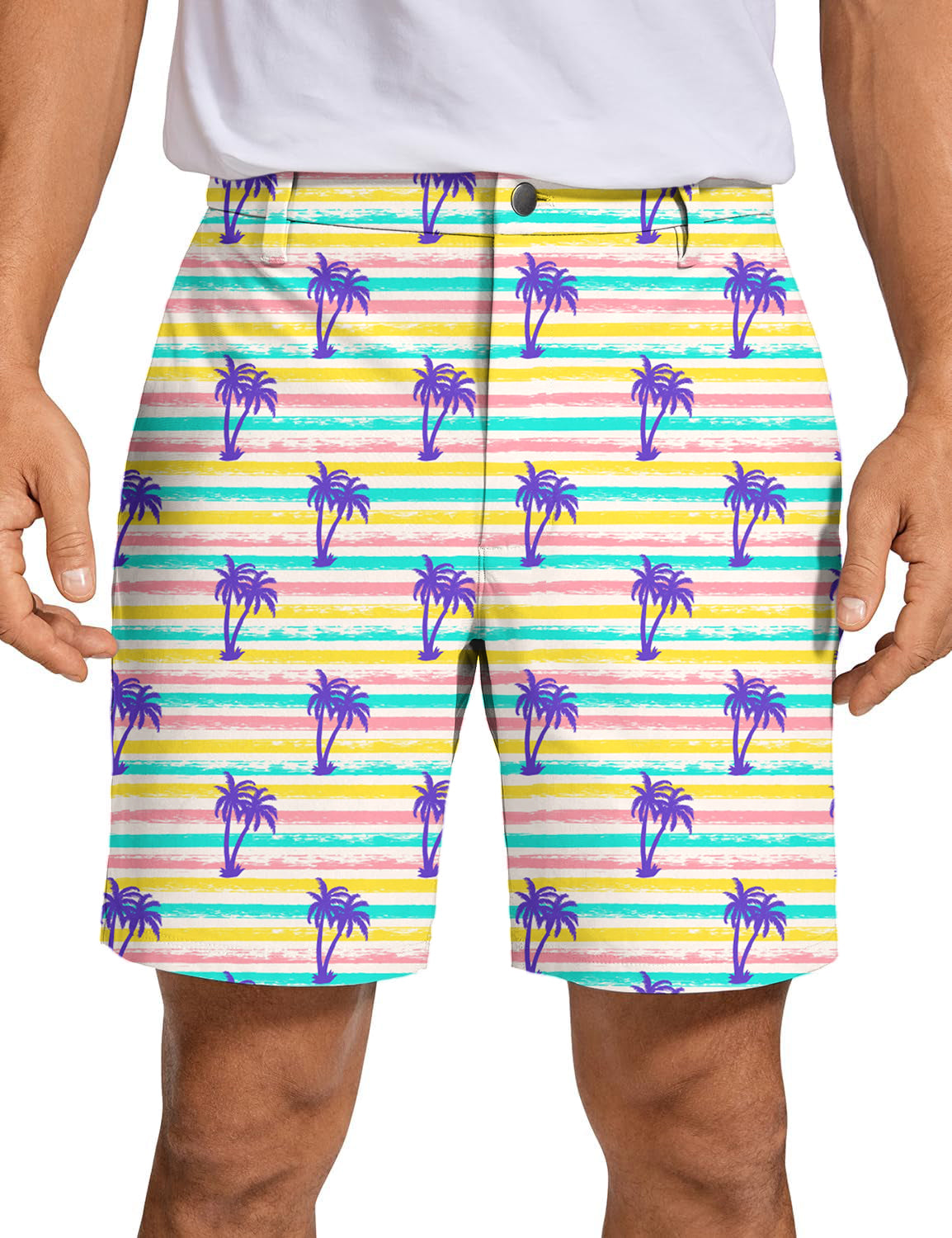 Men's Striped Summer Coconut trees Golf Shorts