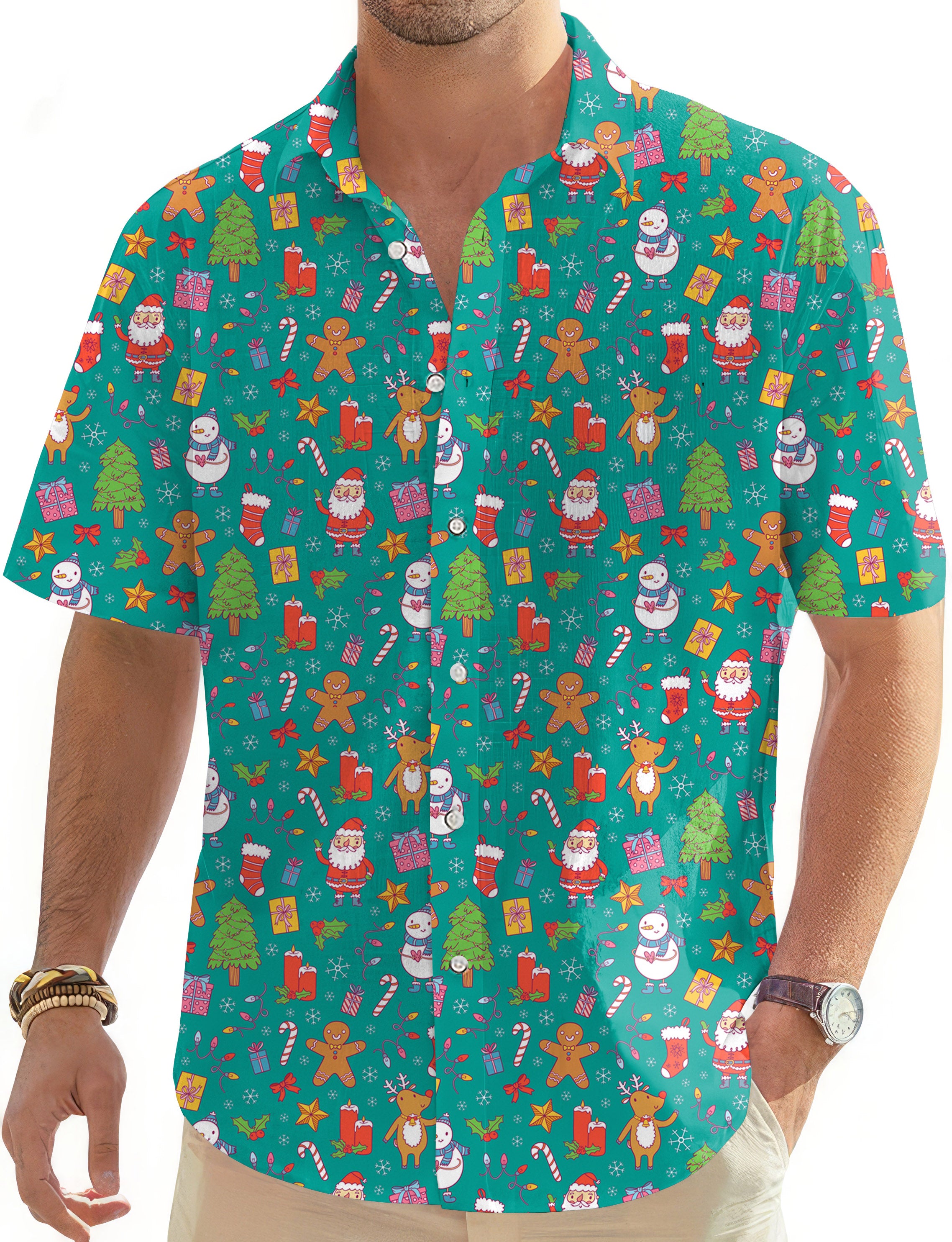 Merry Christmas-Men's Golf Hawaiian Shirts Button Down Shirt