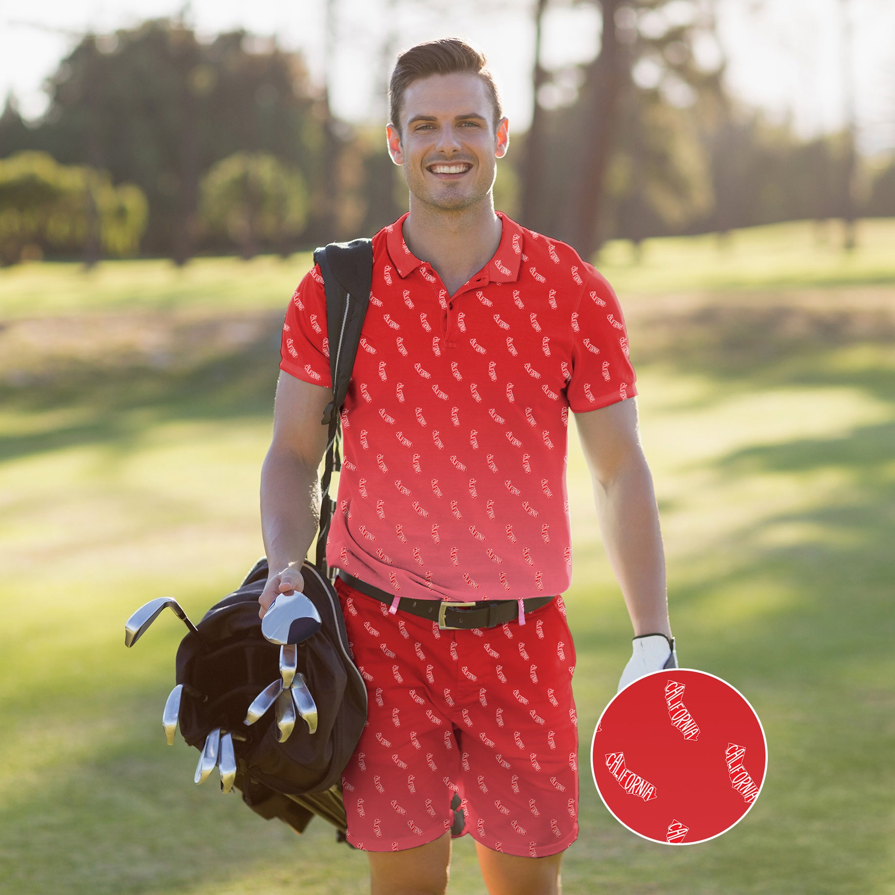 Men's Golf Set Polo+Shorts Red California