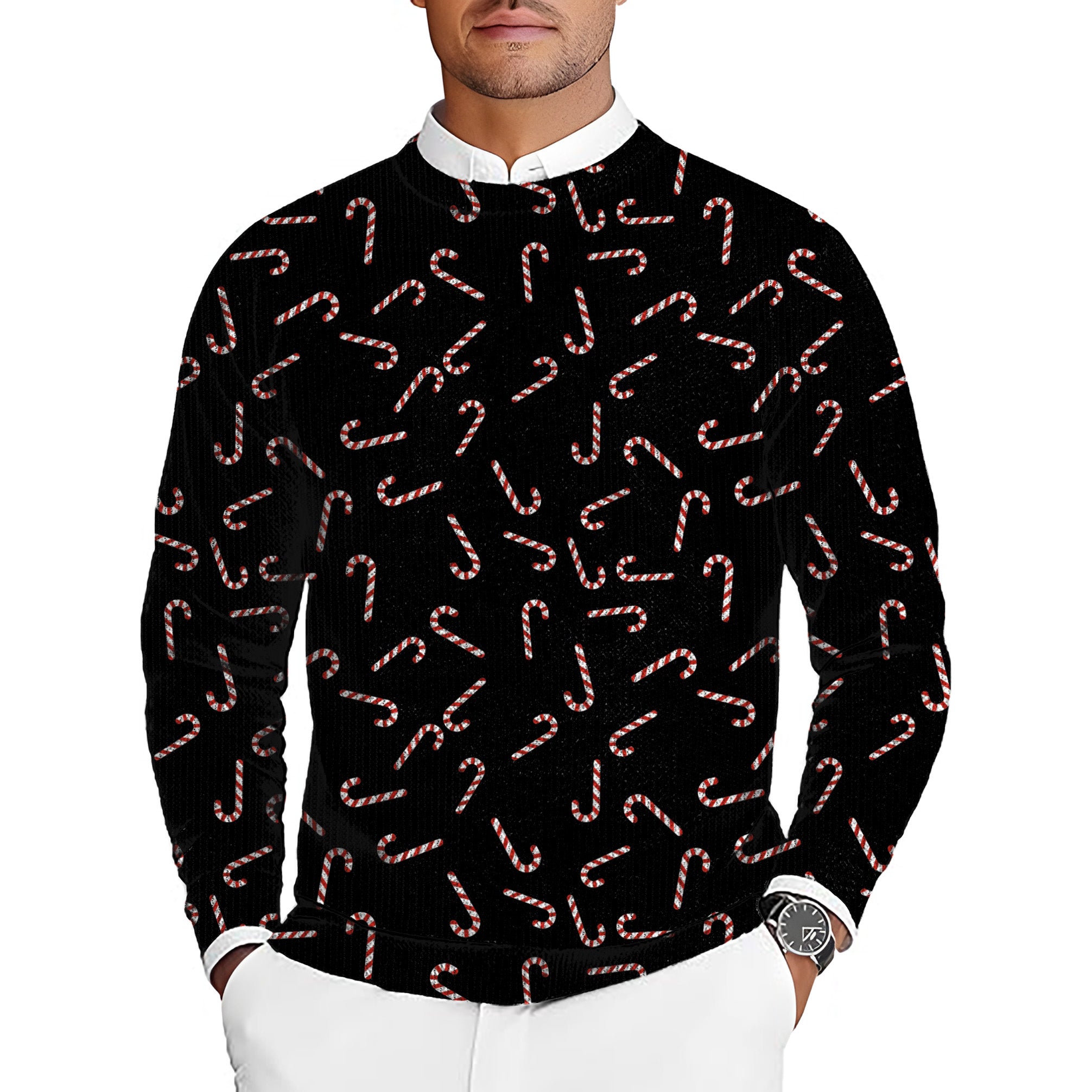 Candy Cane Men's Golf Crewneck Pullover Sweaters Ugly Sweater