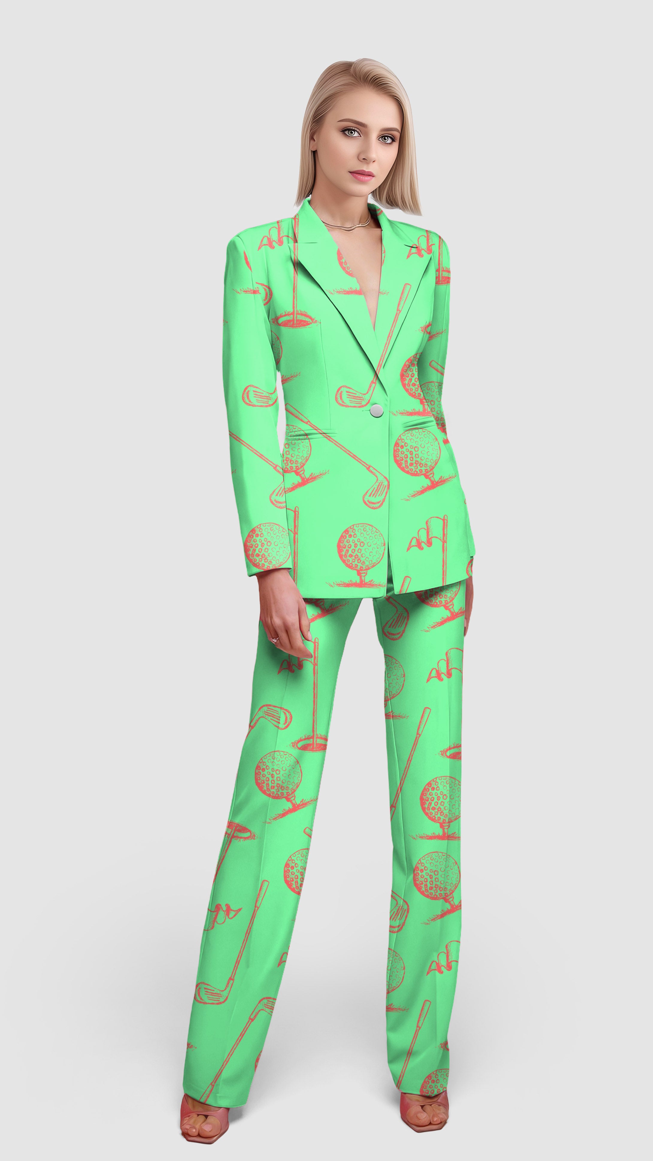 Green Golf Club-Women's Blazer Casual Work Office Blazer Suit set
