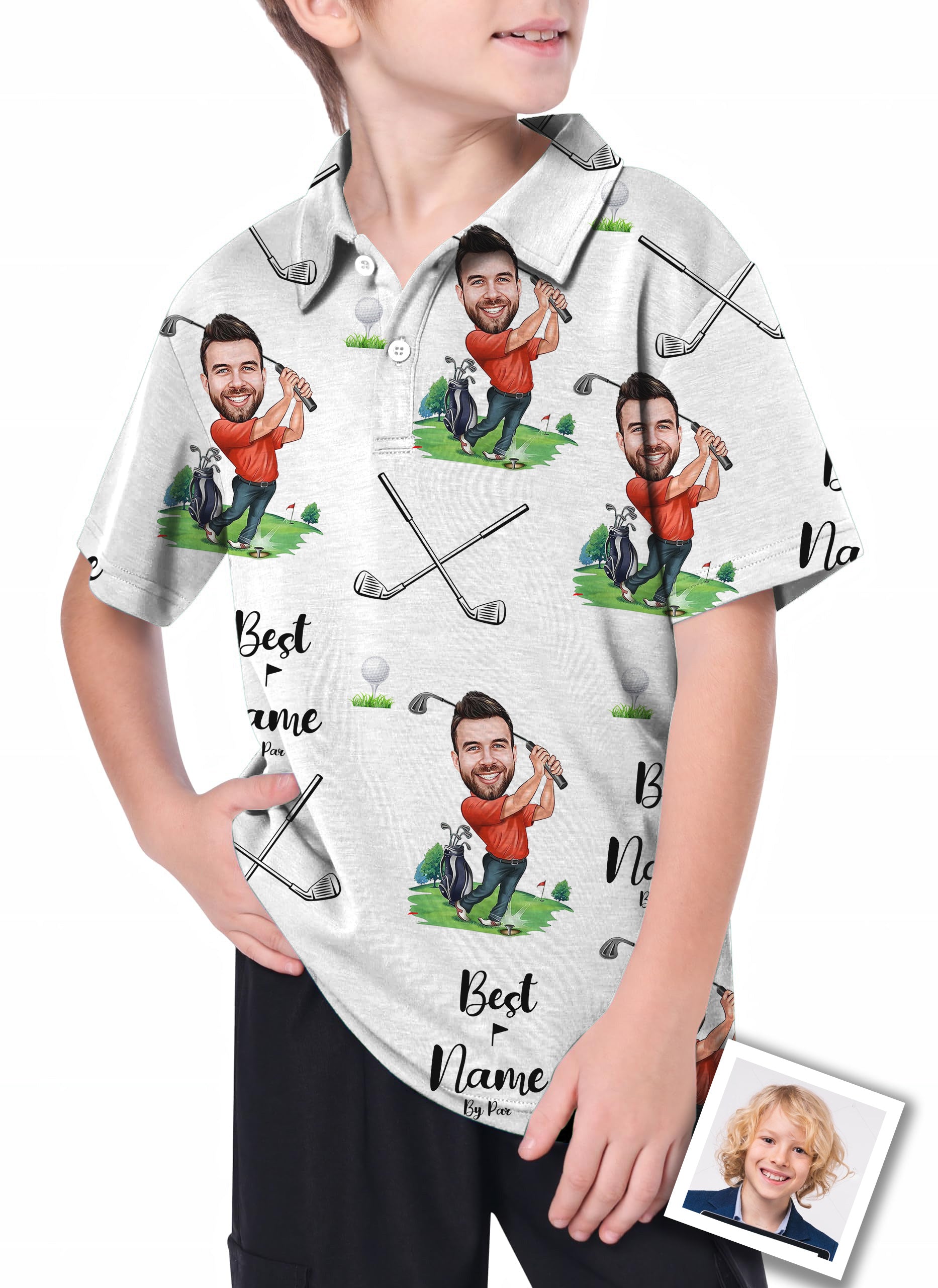Youth Custom Photo Face & Your Name Golf Polo