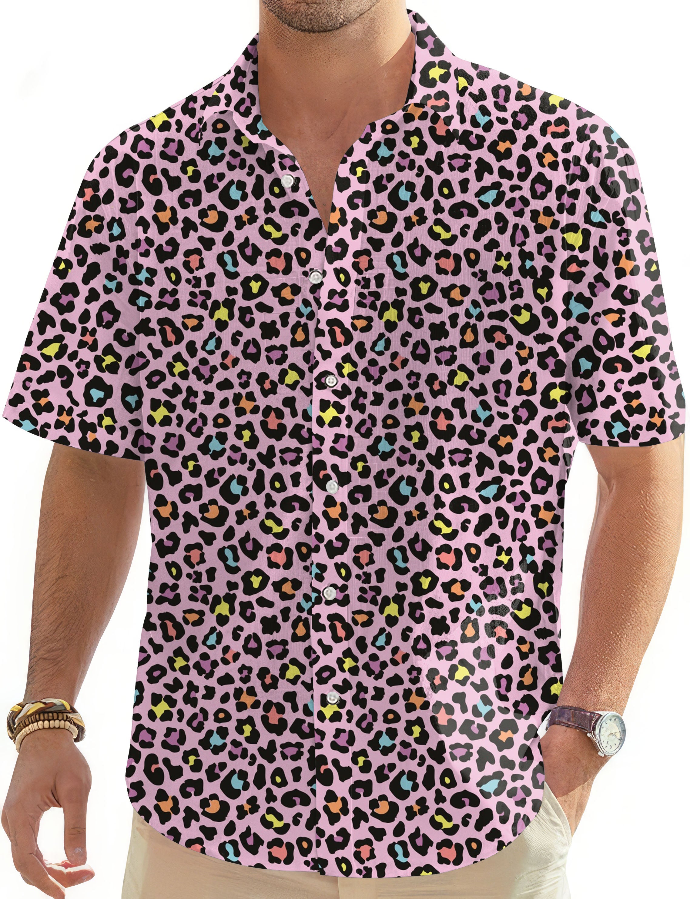 Leopard-Men's Golf Hawaiian Shirts Button Down Shirt