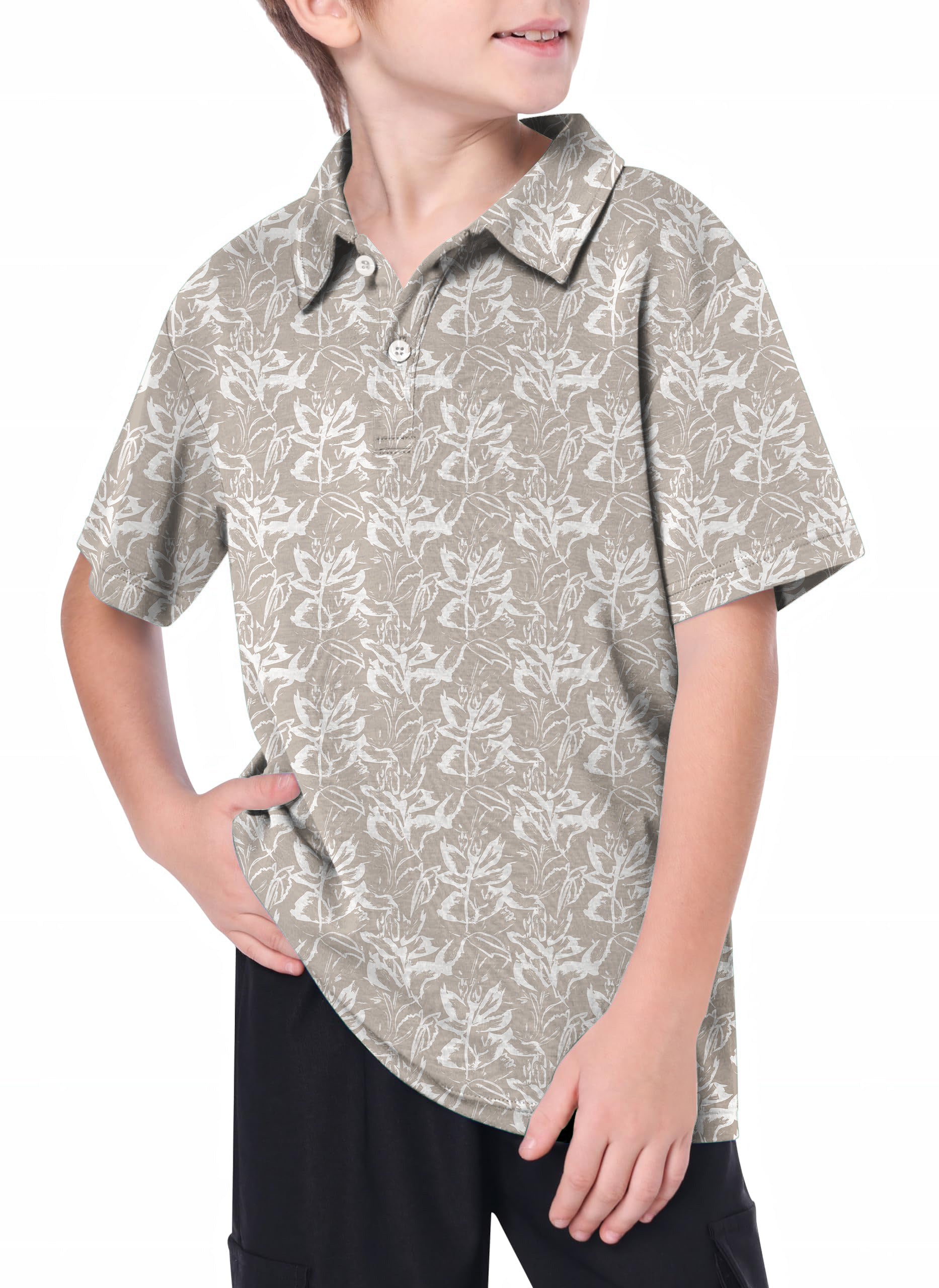 Youth Khaki flowers Golf Polo