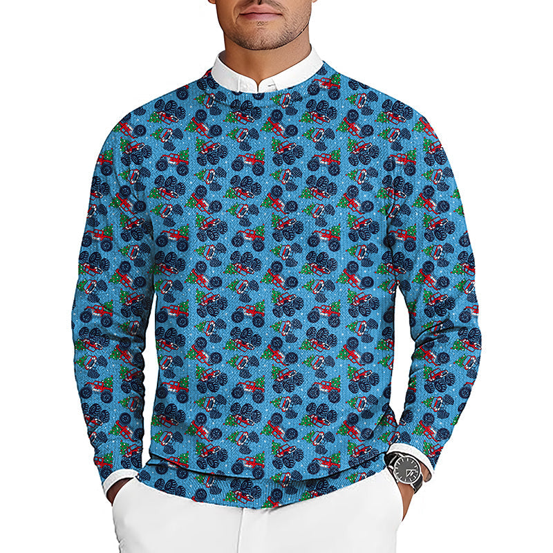 Christmas truck men's golf crewneck pullover sweater with festive truck pattern