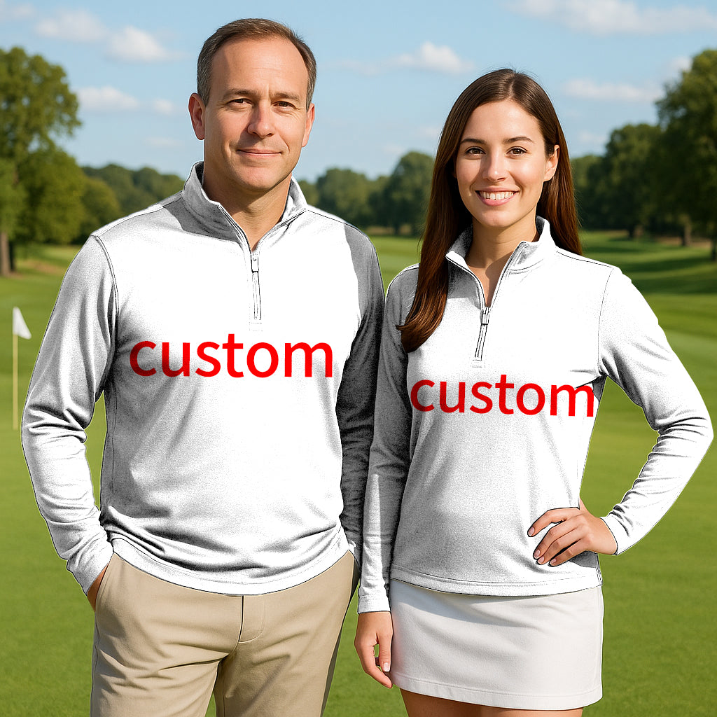 custom own logo couple golf 3/4 zip tops with long sleeves in lightweight fabric